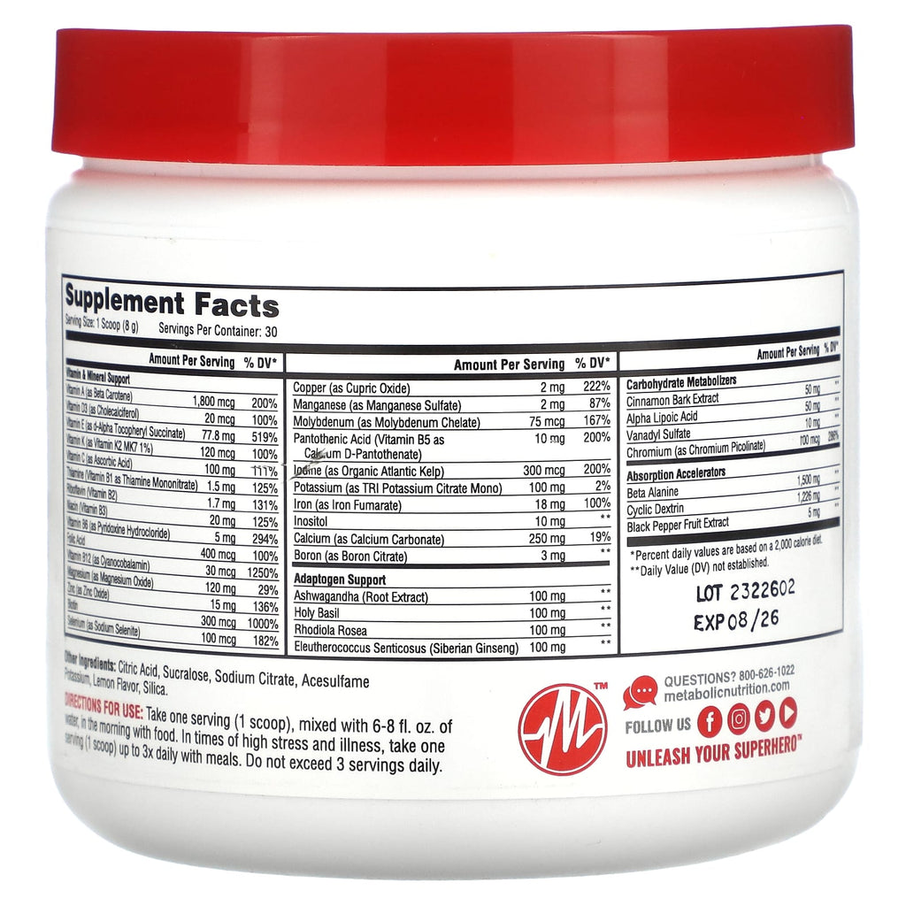 Metabolic Nutrition, VitaGen, Lemonade, 8.47 oz (240 g)