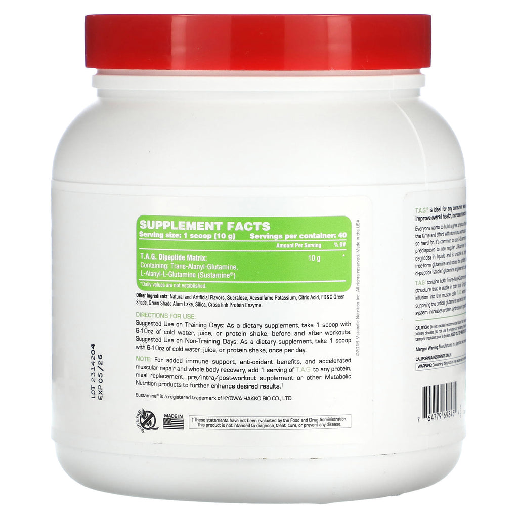 Metabolic Nutrition, T.A.G., Green Apple, 400 g