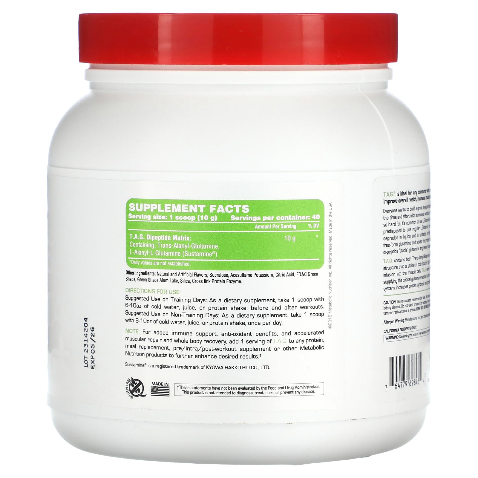 Metabolic Nutrition, T.A.G., Green Apple, 400 g