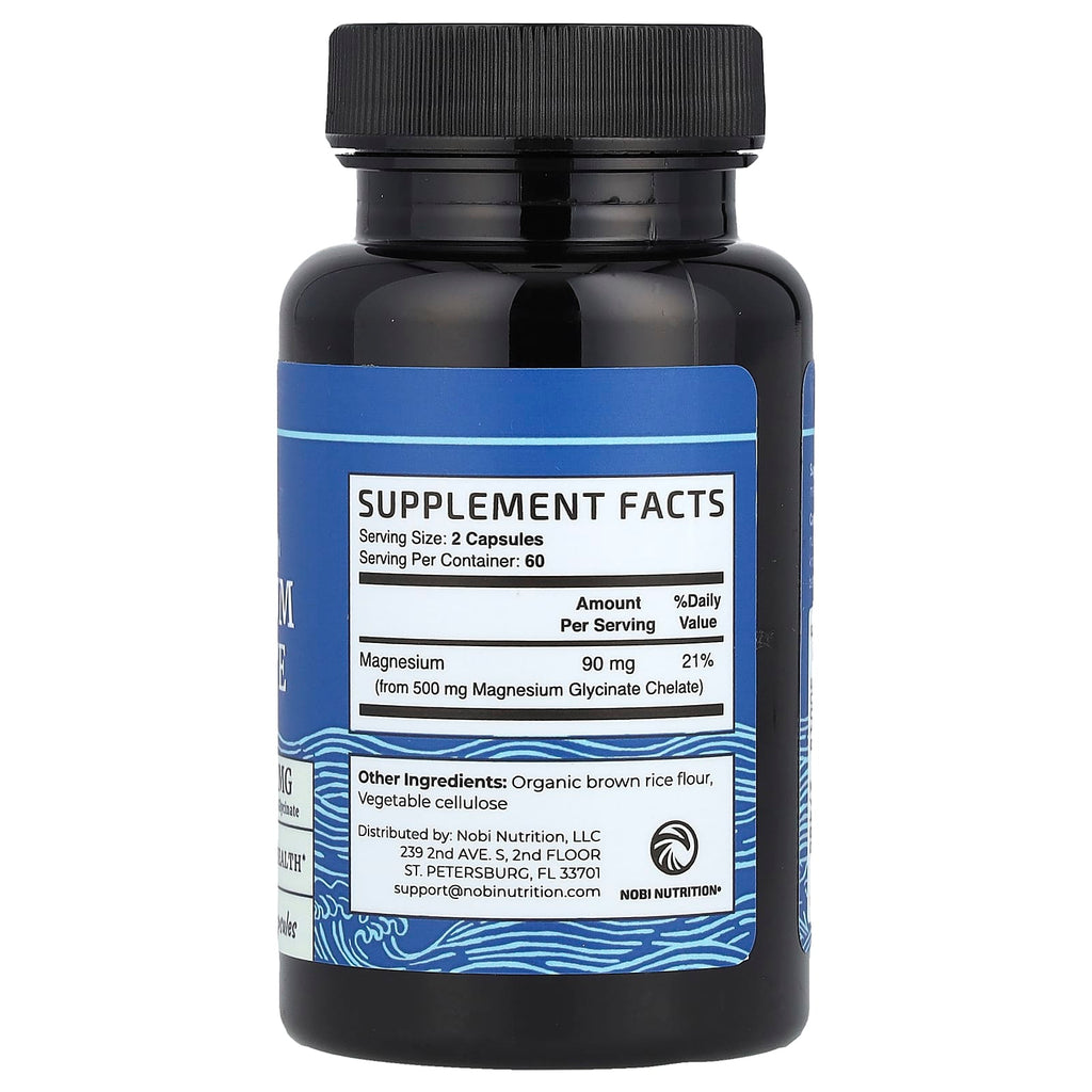 Nobi Nutrition, Magnesium Glycinate, Maximum Absorption, 120 Capsules (250 mg per Capsule)