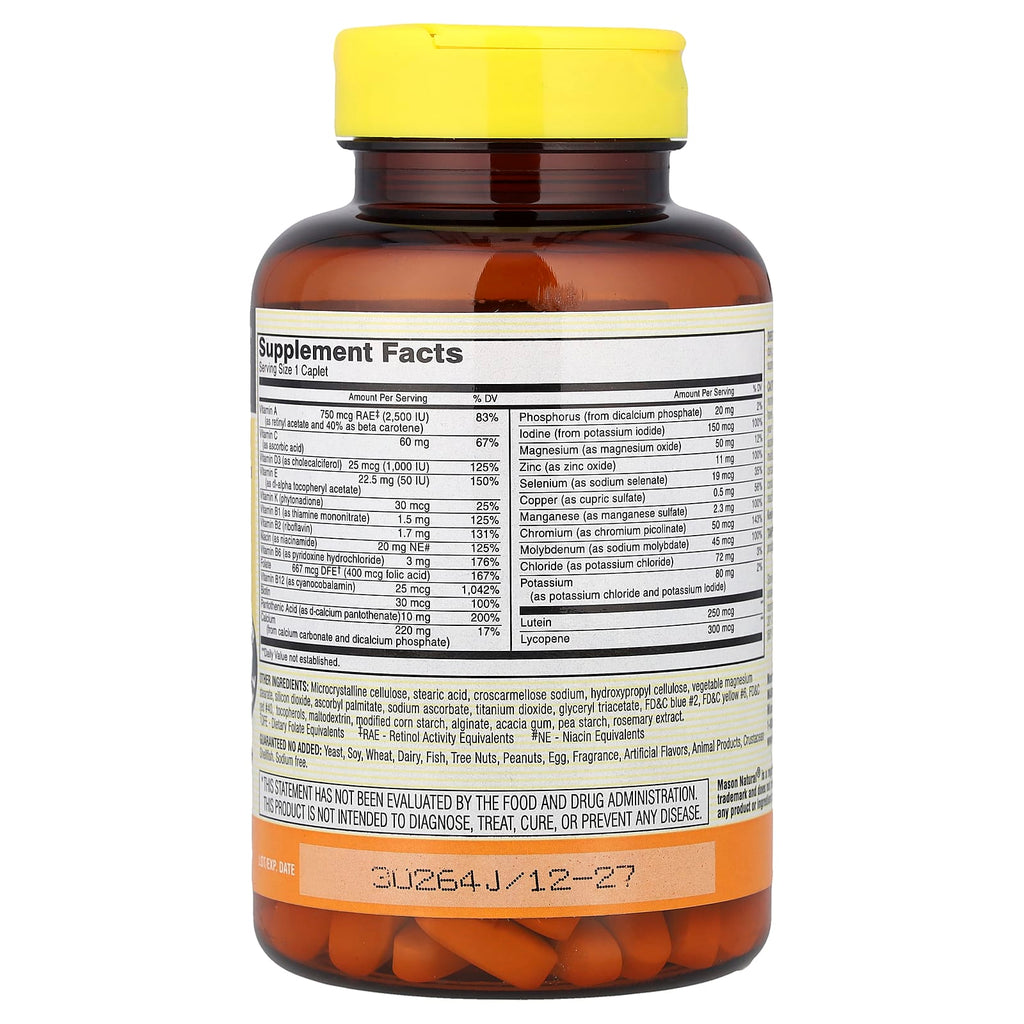 Mason Natural, Vitrum 50+ Adult-Multi, Iron Free, 180 Caplets