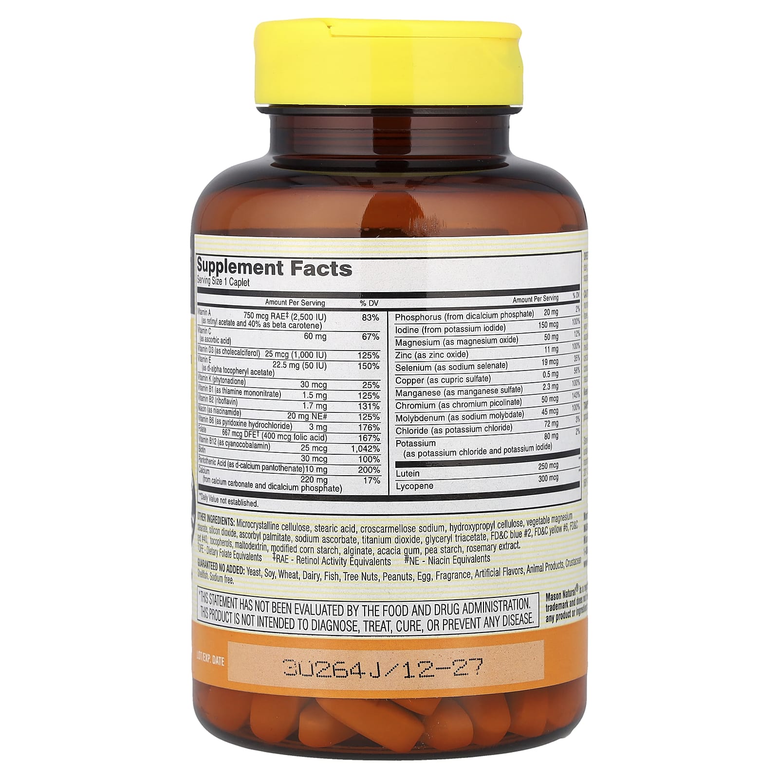 Mason Natural, Vitrum 50+ Adult-Multi, Iron Free, 180 Caplets