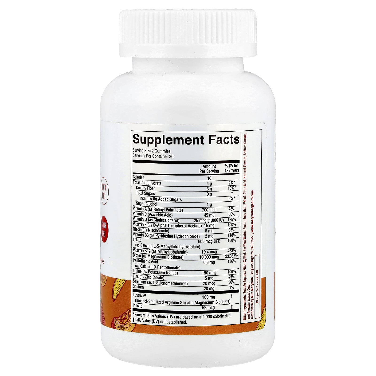 MaryRuth's, Multivitamin Gummies + Hair Growth, Peach Mango, 60 Gummies