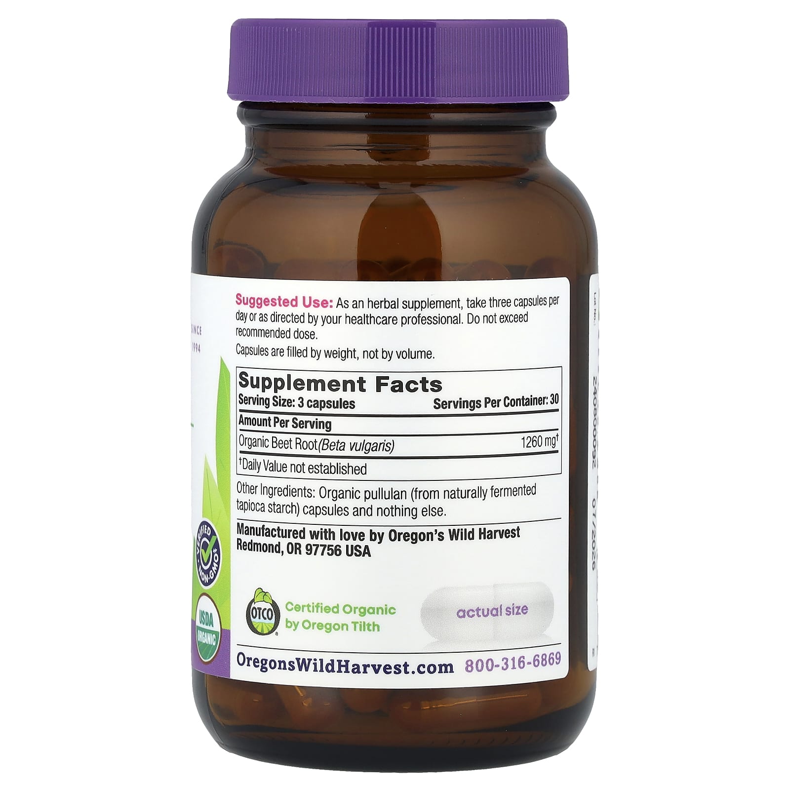 Oregon's Wild Harvest, Organic Beet Root, 90 Organic Vegan Capsules (420 per Capsule)