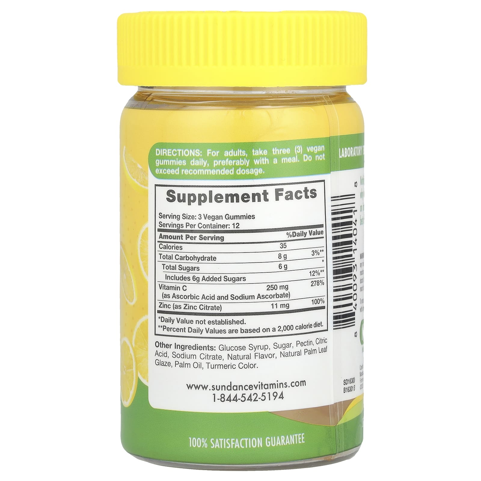 Sundance Vitamins, Vitamin C & Zinc Gummies, Natural Lemon, 36 Vegan Gummies