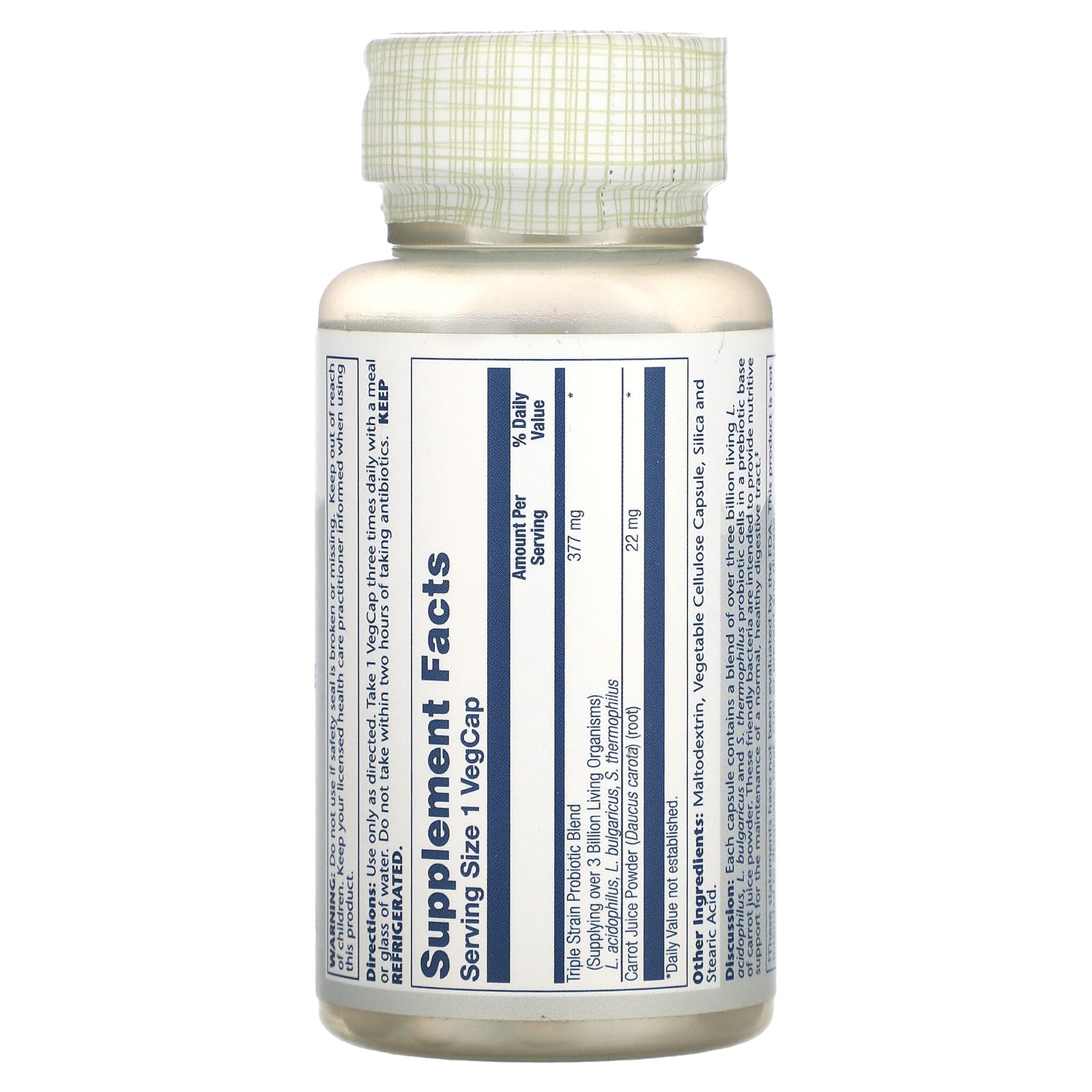 Solaray, Freeze Dried Acidophilus + Prebiotic Carrot Juice, 3 Billion CFU, 60 VegCaps