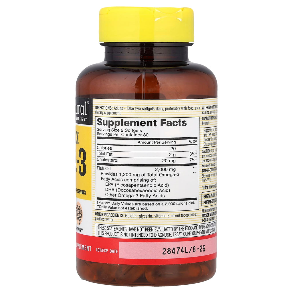 Mason Natural, Ultra Max Omega-3, 60 Softgels (600 mg per Softgel)