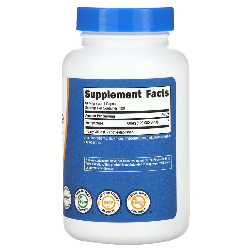 Nutricost, Serrapeptase, 60 mg (120,000 SPU), 120 Capsules