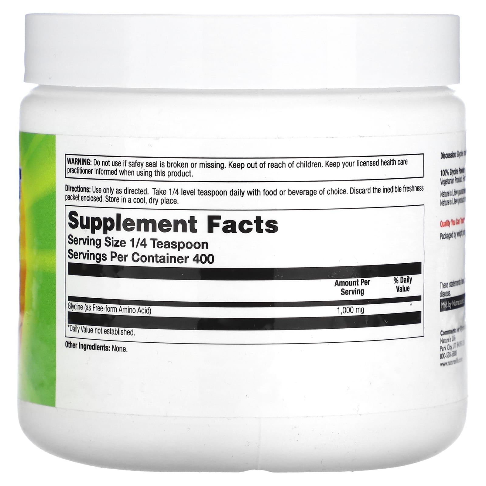 Nature's Life, Glycine Powder, Unflavored, 400 g