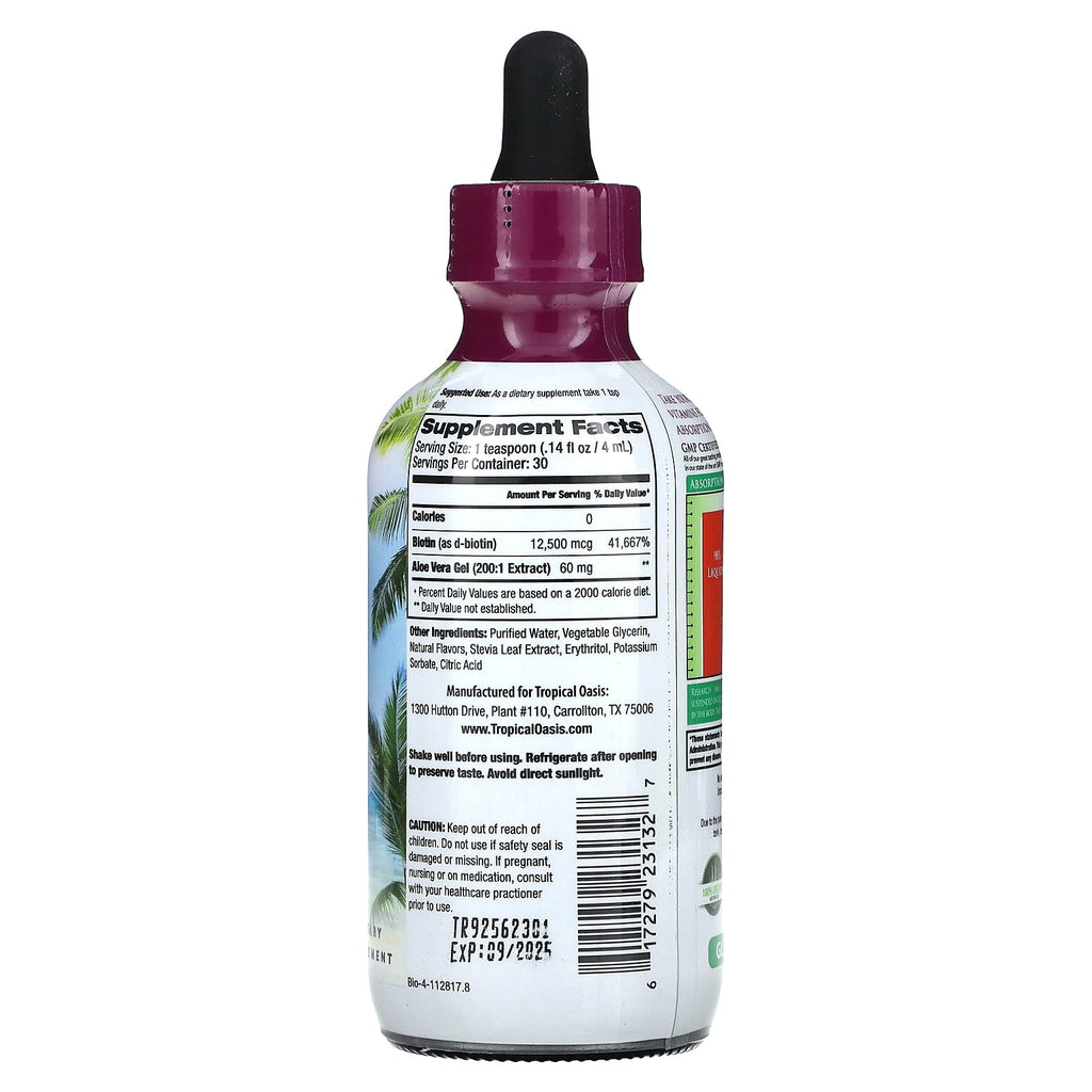 Tropical Oasis, Biotin, Maximum Strength, with Aloe Vera, 12,500 mcg, 4 fl oz (120 ml)