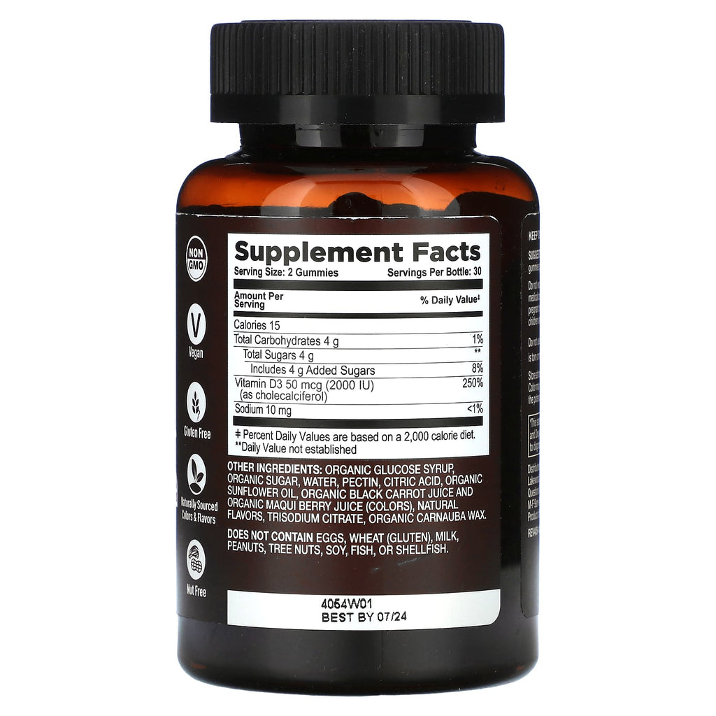 YumVs, Strong Earth Organic Gummies, Vitamin D3, Strawberry Raspberry, 60 Gummies (1,000 IU per Gummy)