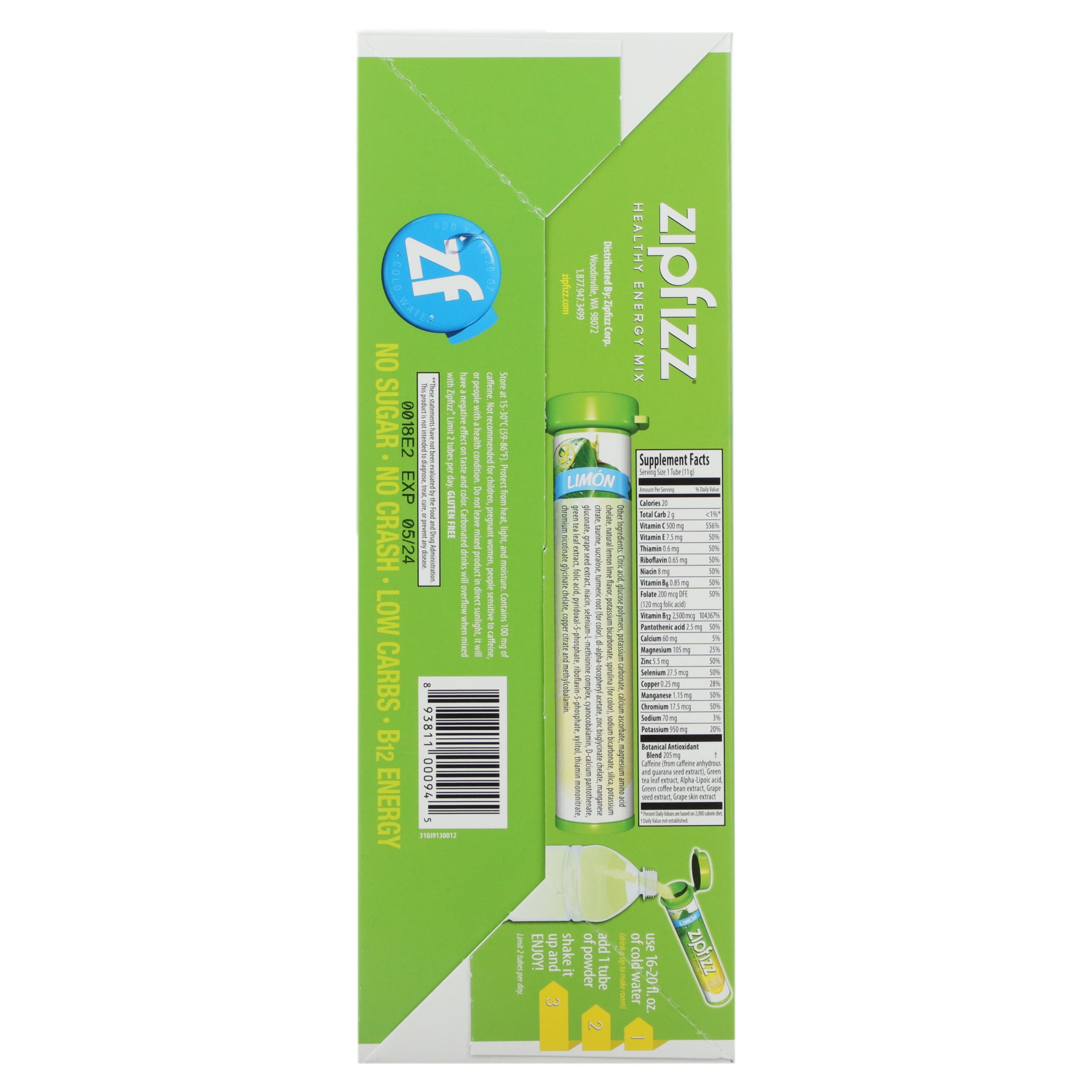 Zipfizz, Healthy Energy Mix with Vitamin B12, Limon, 20 Tubes, 0.39 oz (11 g) Each