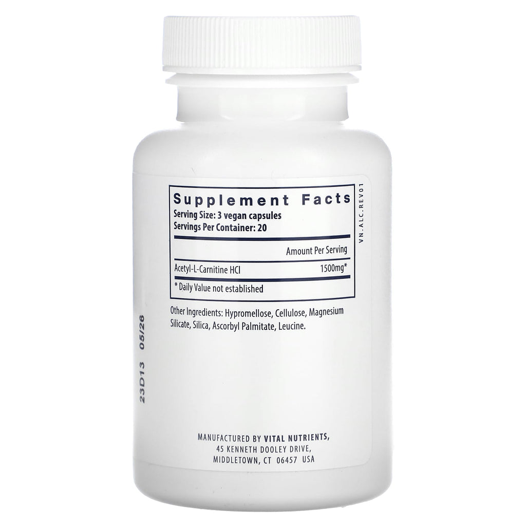Vital Nutrients, Acetyl L-Carnitine, 500 mg, 60 Vegan Capsules