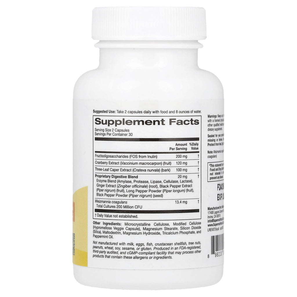 Super Nutrition, Probiotic UTI Support with Fructooligosaccharides, Cranberry Extract, Three-Leaf Caper Extract, and Proprietary Digestive Blend, 60 Veggie Capsules