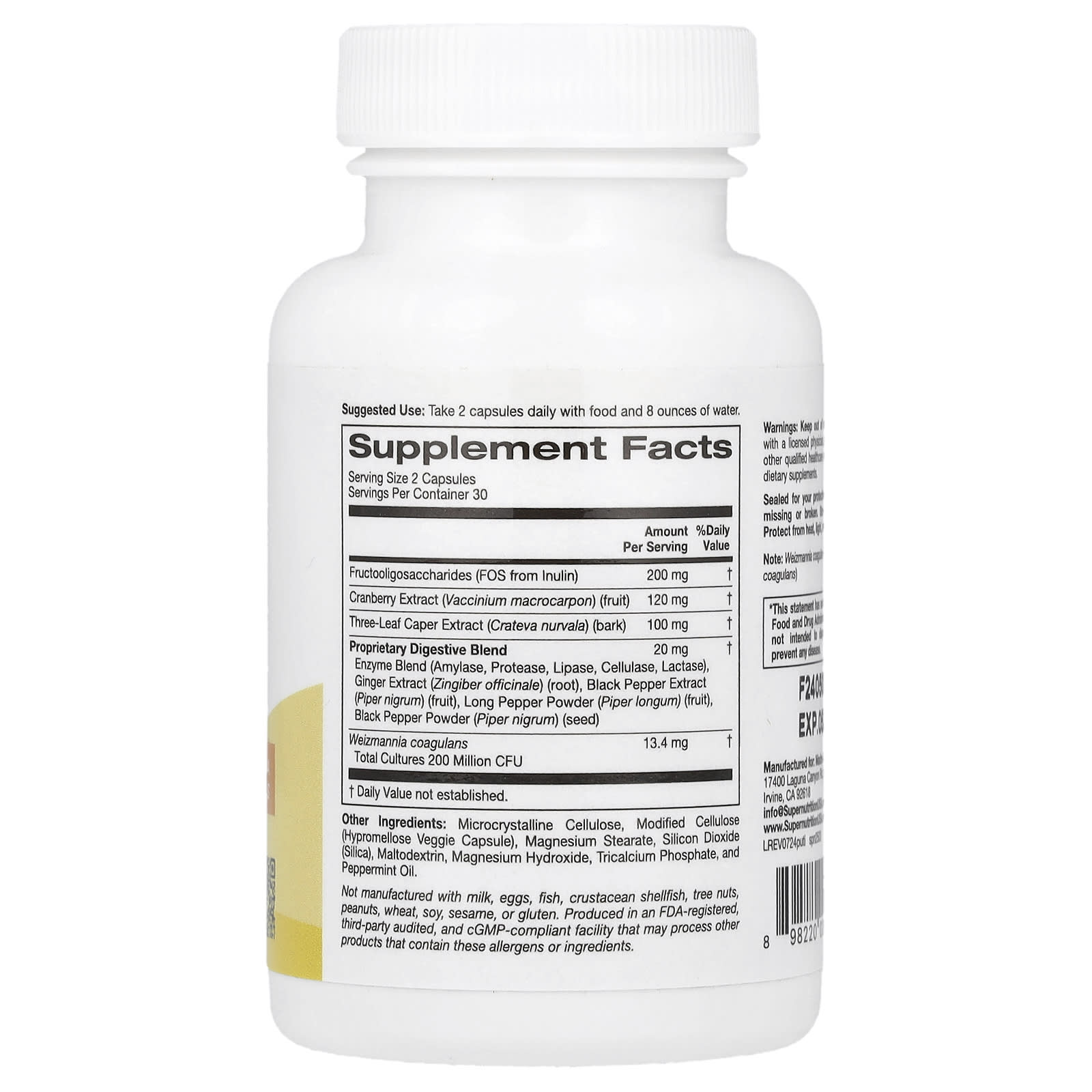 Super Nutrition, Probiotic UTI Support with Fructooligosaccharides, Cranberry Extract, Three-Leaf Caper Extract, and Proprietary Digestive Blend, 60 Veggie Capsules