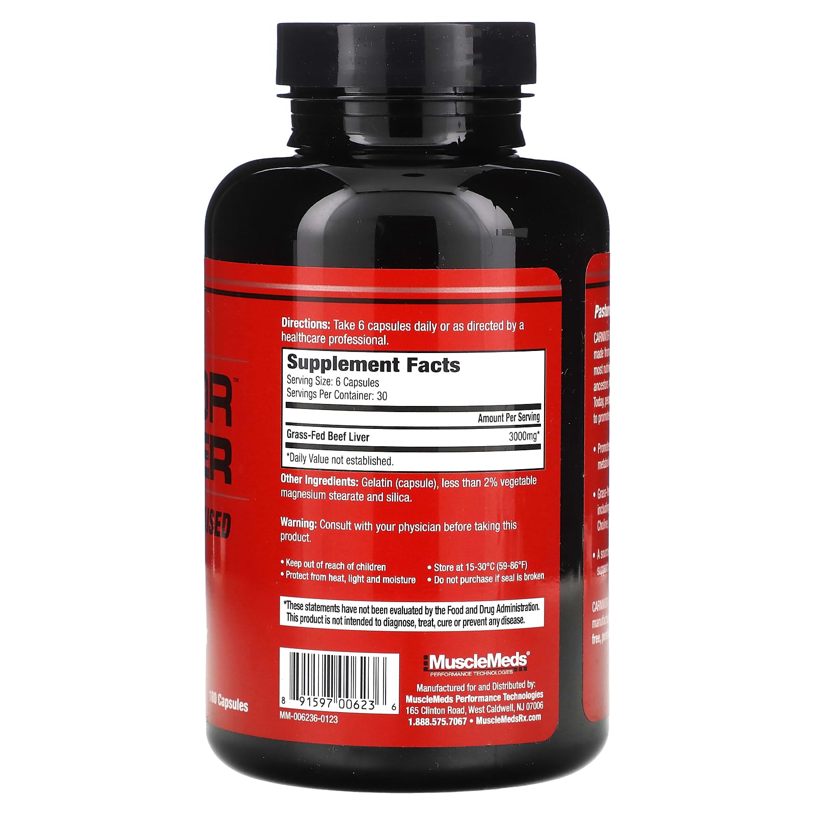 MuscleMeds, Carnivor Beef Liver, 180 Capsules (500 mg per Capsule)