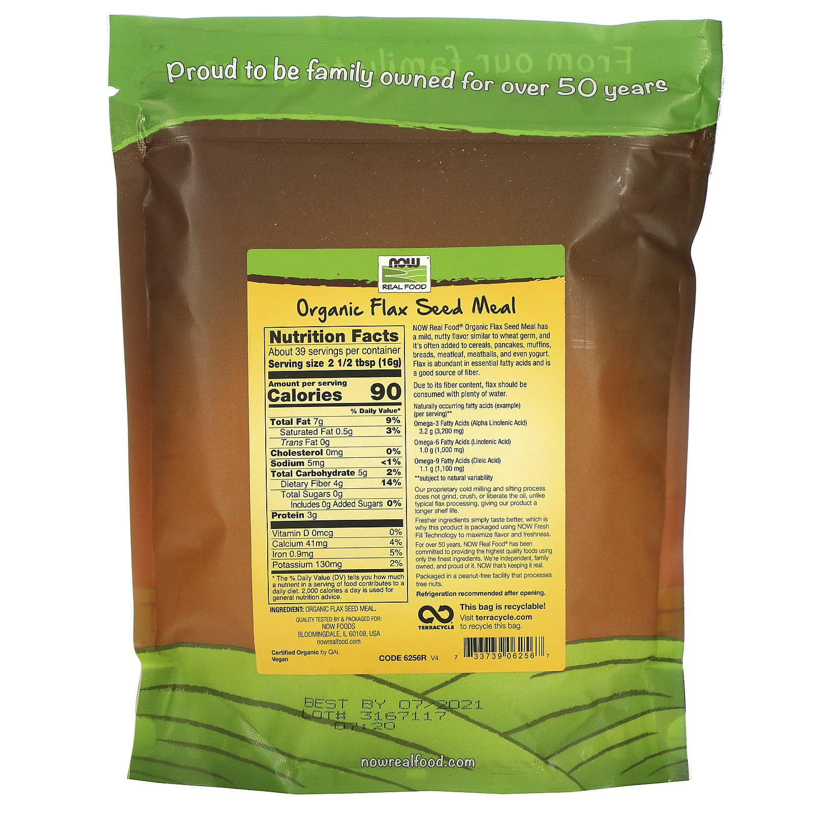 NOW Foods, Real Food, Organic Flax Seed Meal, 1.4 lbs (624 g)
