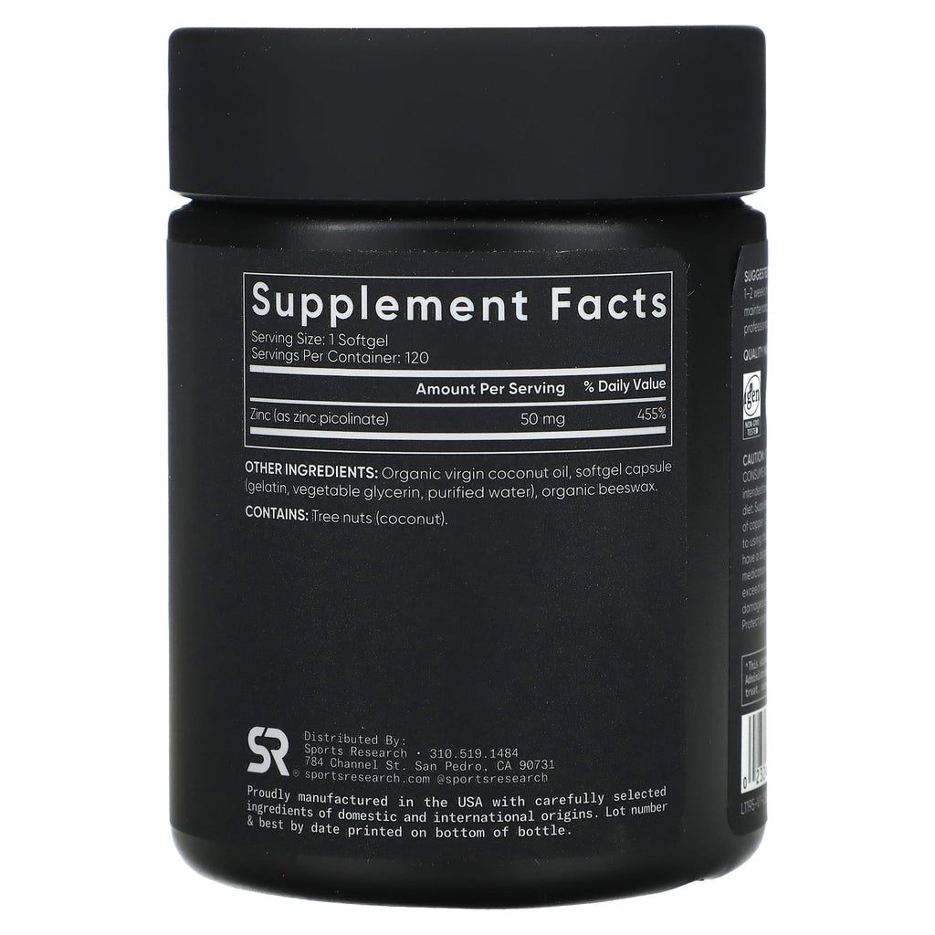 Sports Research, Zinc Picolinate, High Potency, 50 mg, 120 Softgels