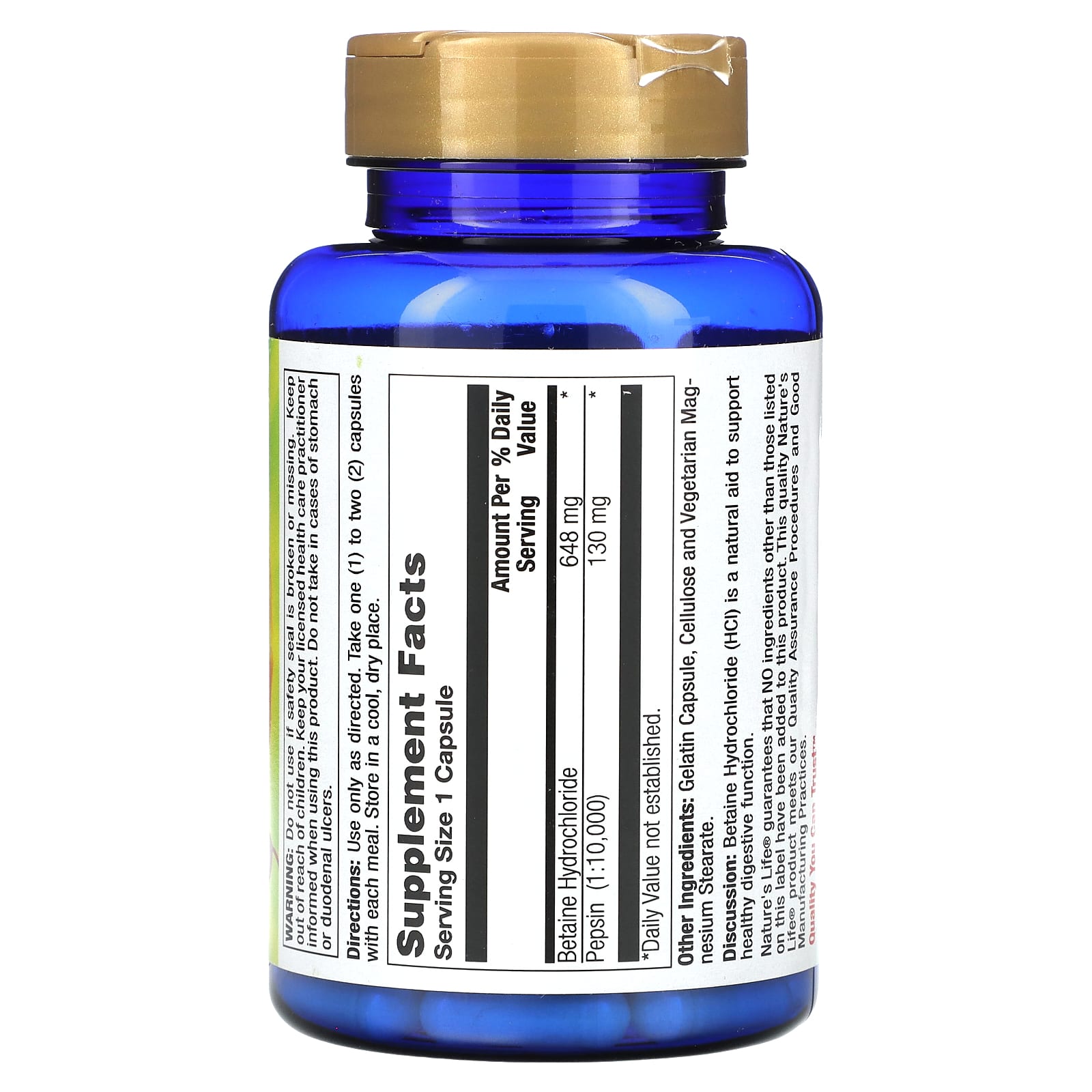 Nature's Life, Betaine Hcl, 648 mg, 100 Capsules