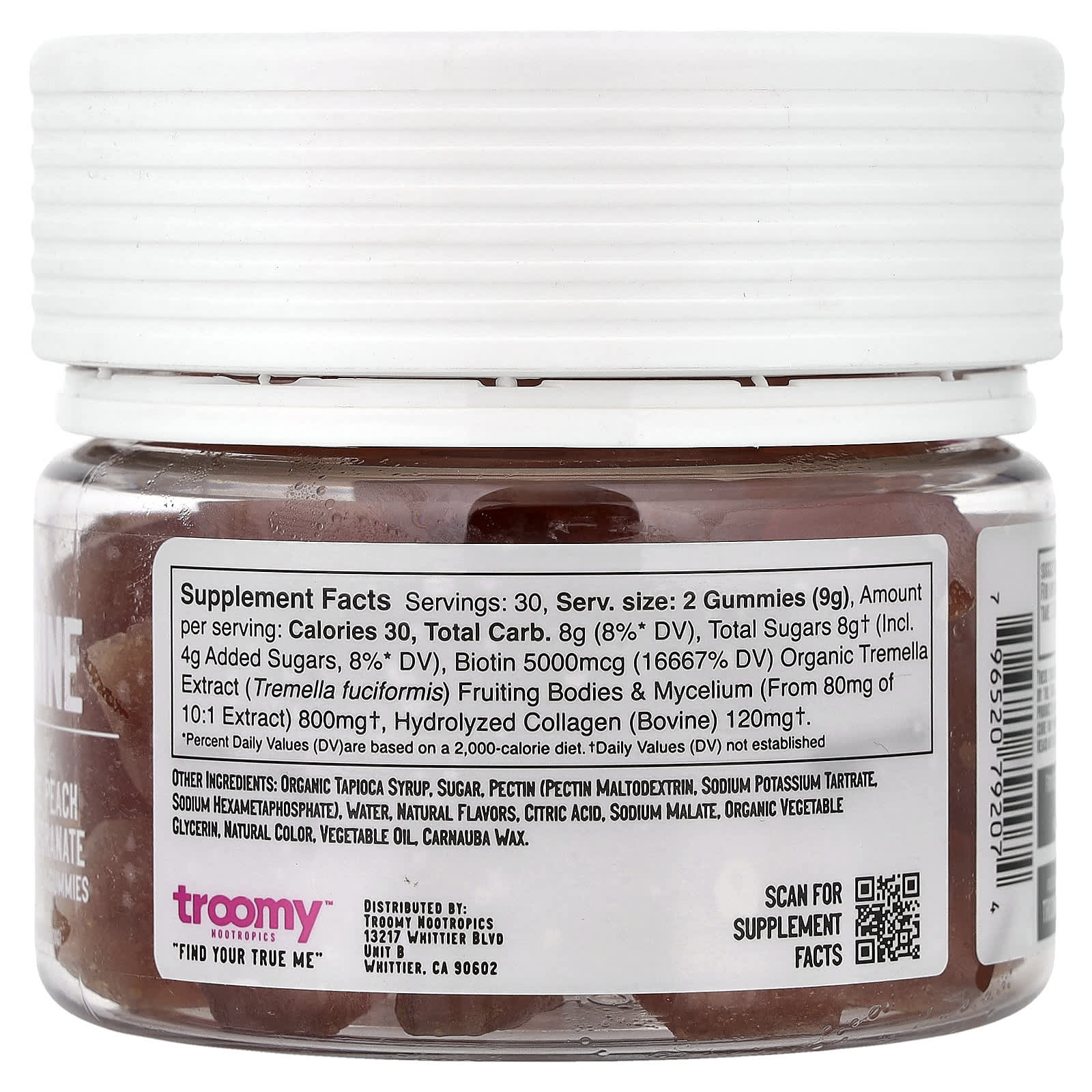 Troomy Nootropics, Shine, Functional Mushrooms Gummies, White Peach Pomegranate, 60 Gummies
