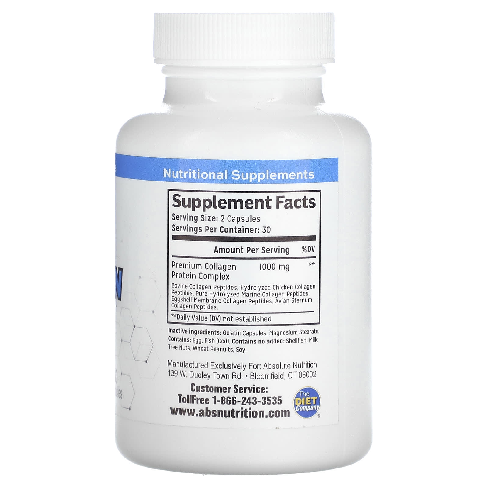 Absolute Nutrition, Premium Collagen Complex, Type I, II, V, X, 60 Capsules