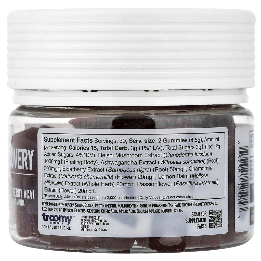Troomy Nootropics, Recovery, Functional Mushrooms Gummies, Harvest Berry Acai, 60 Gummies