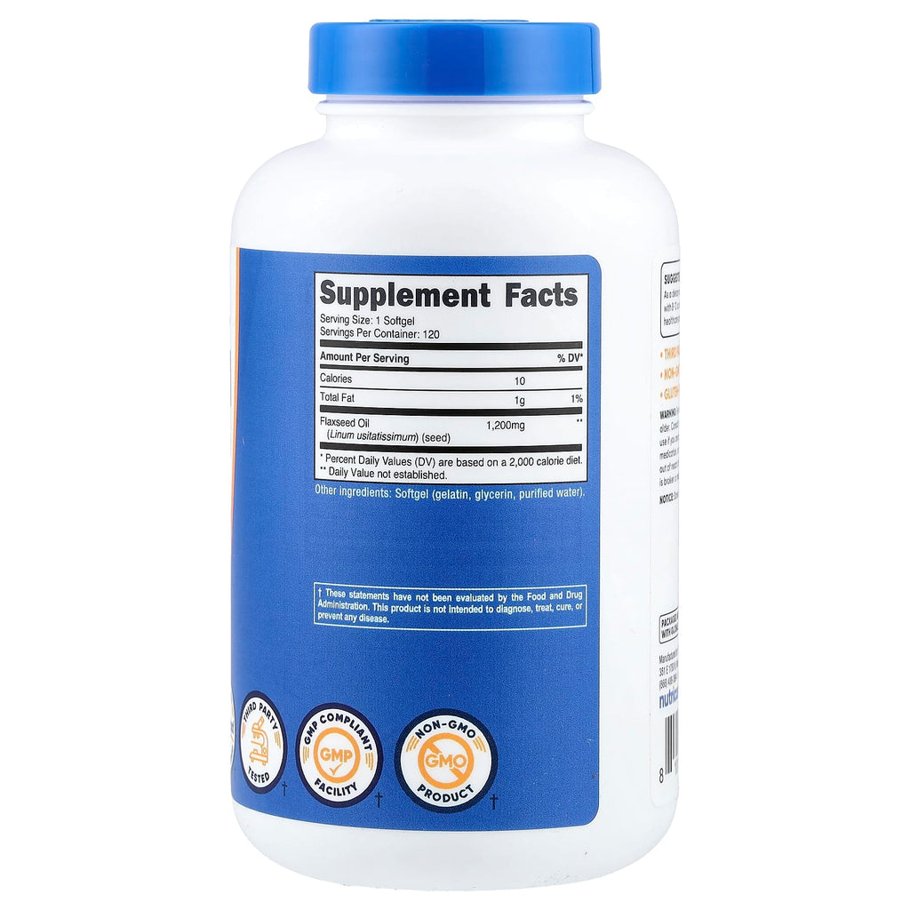 Nutricost, Flaxseed Oil, 1,200 mg, 120 Softgels