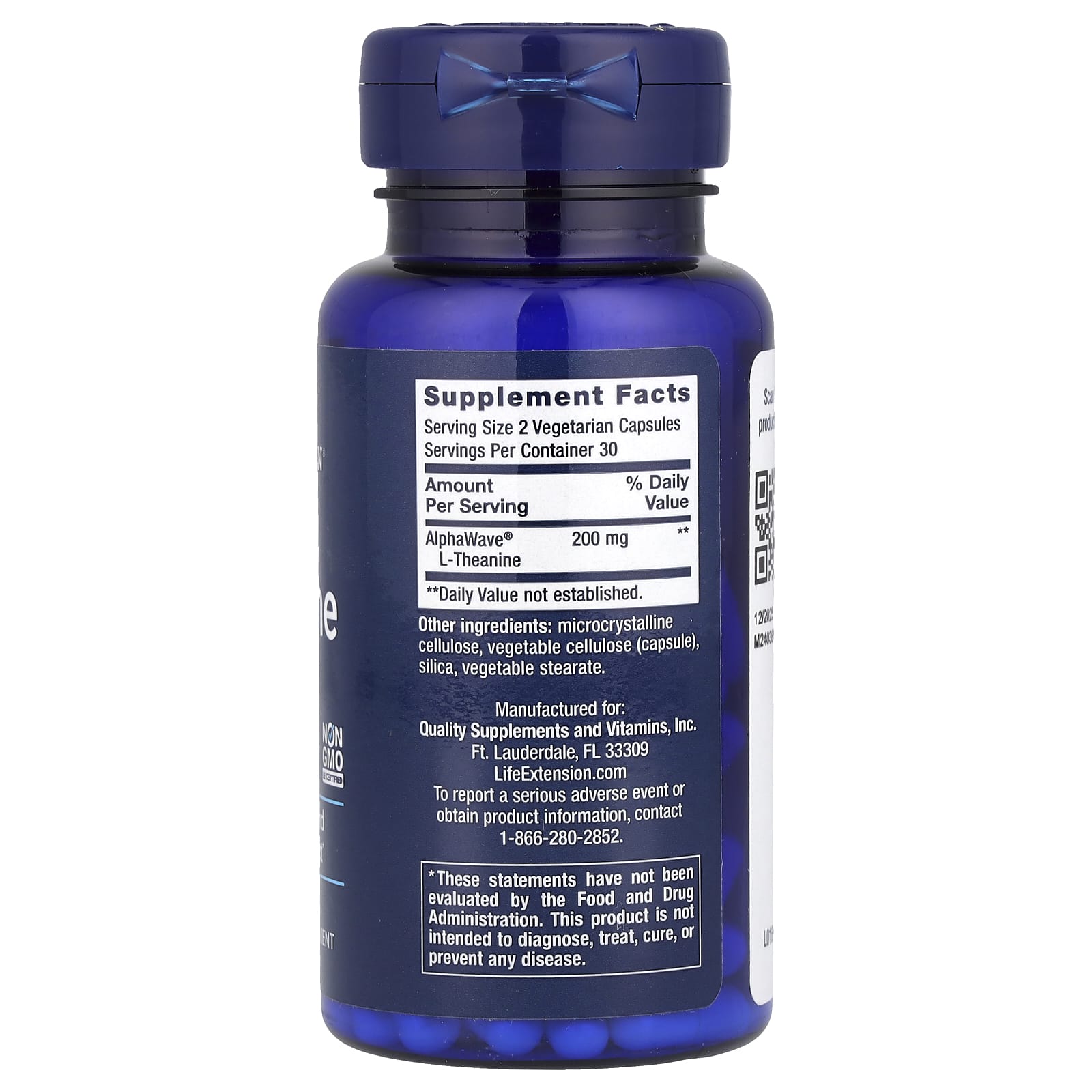 Life Extension, L-Theanine, 60 Vegetarian Capsules (100 mg per Capsule)