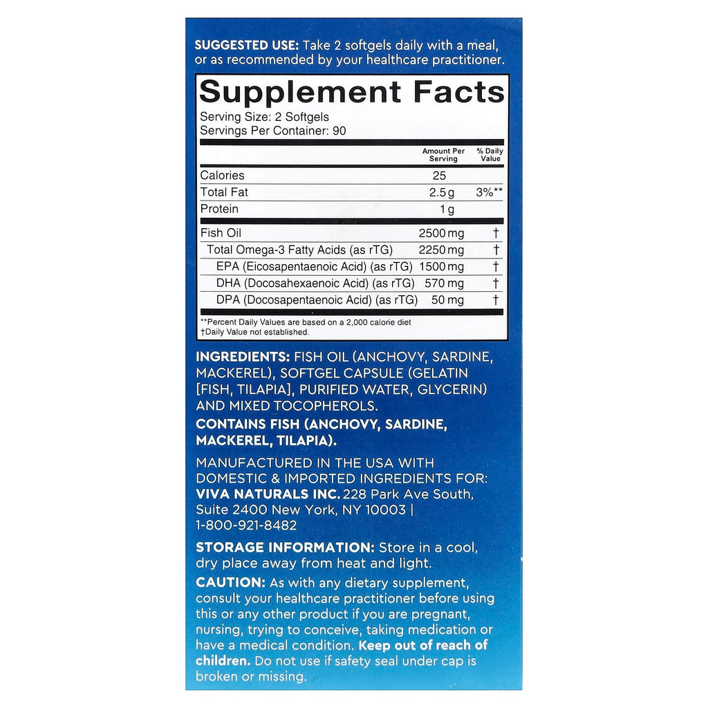 Viva Naturals, Omega-3 Fish Oil, Triple-Strength, 180 Softgels (1,250 mg per Softgel)