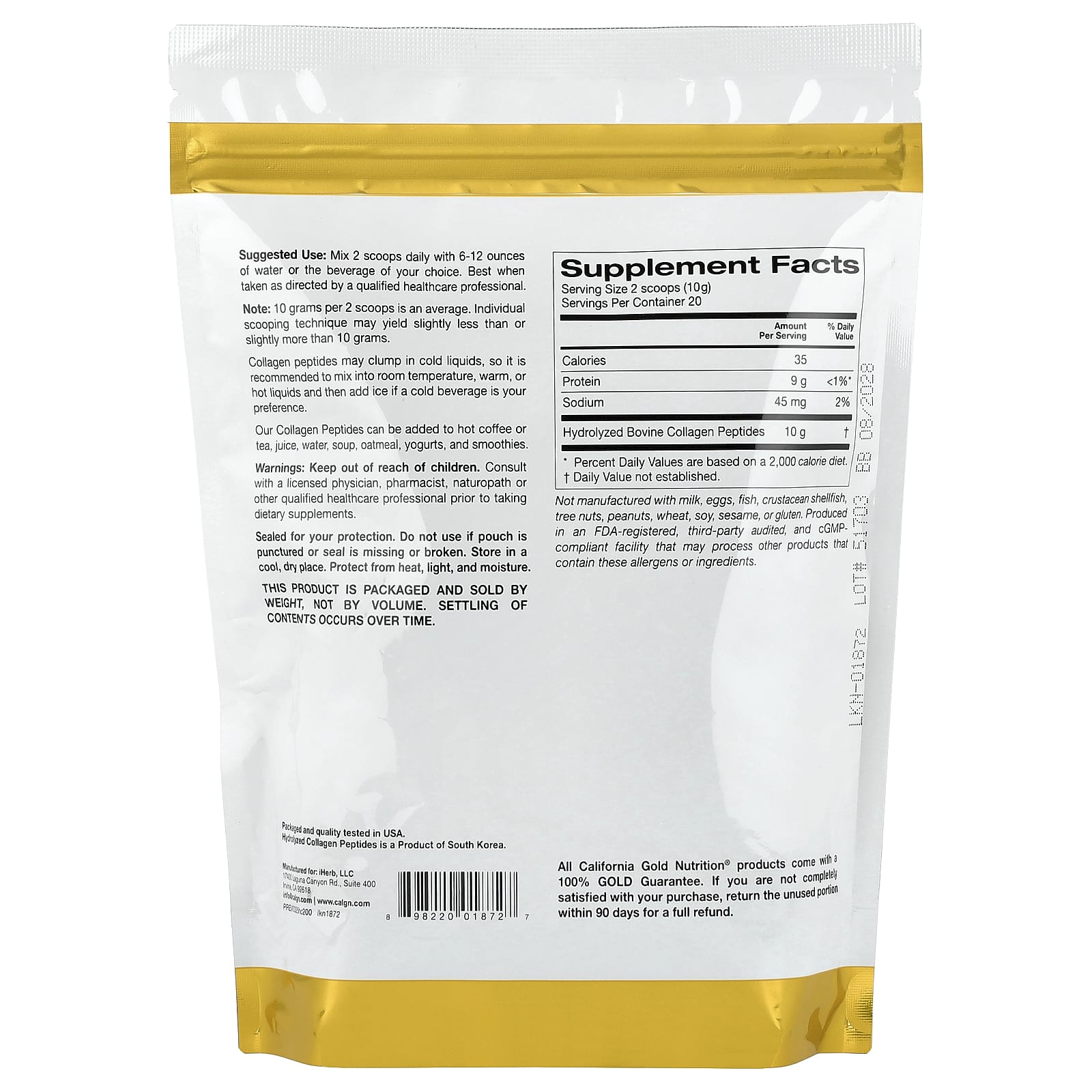 California Gold Nutrition, Hydrolyzed Collagen Peptides, Type I & III, Unflavored, 7.05 oz (200 g)
