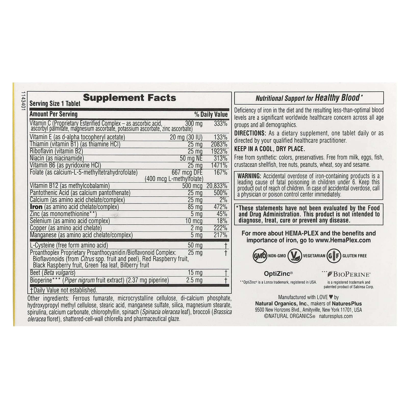NaturesPlus, Hema-Plex, Iron, 30 Slow-Release Tablets