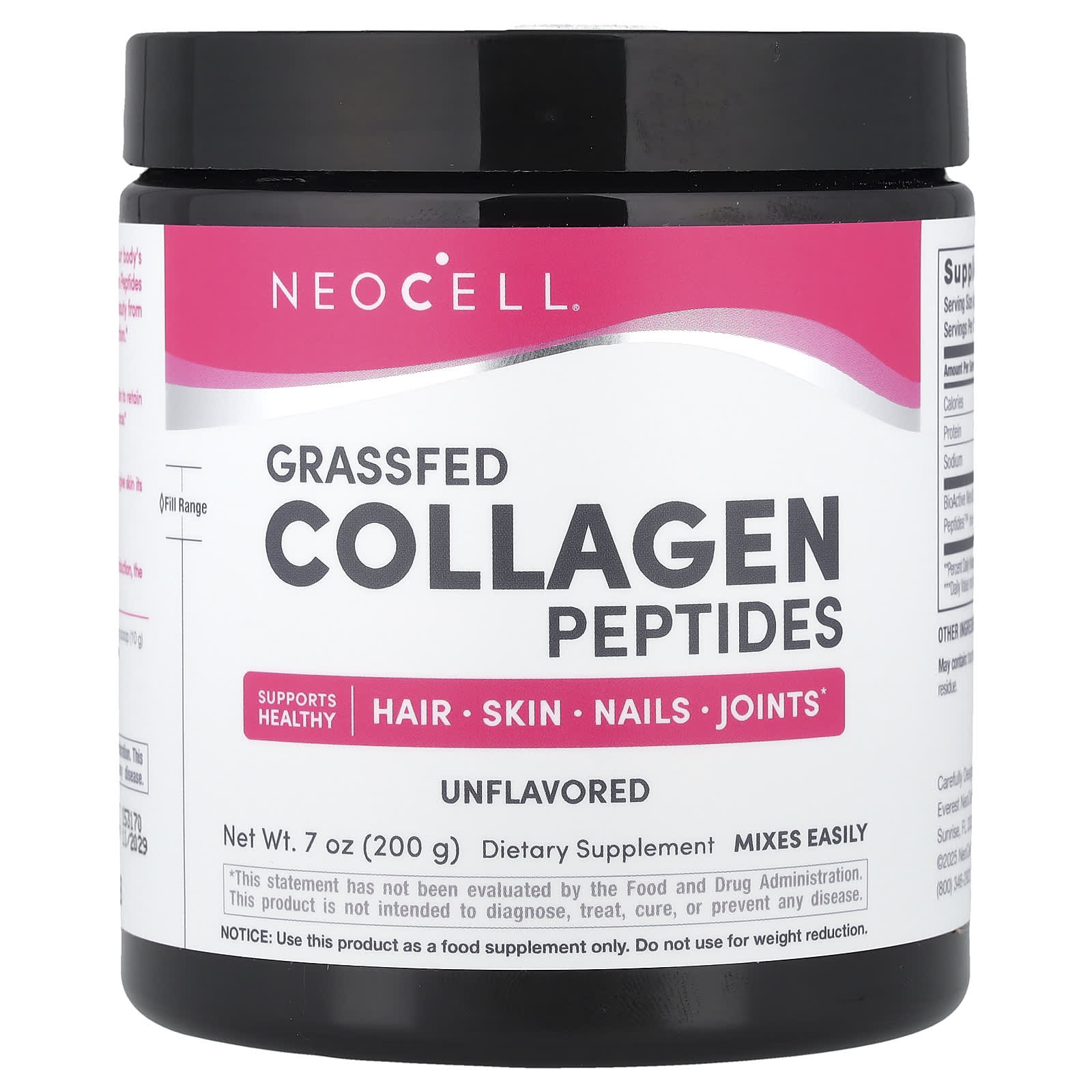 NeoCell, Grassfed Collagen Peptides, Unflavored, 7 oz (200 g)