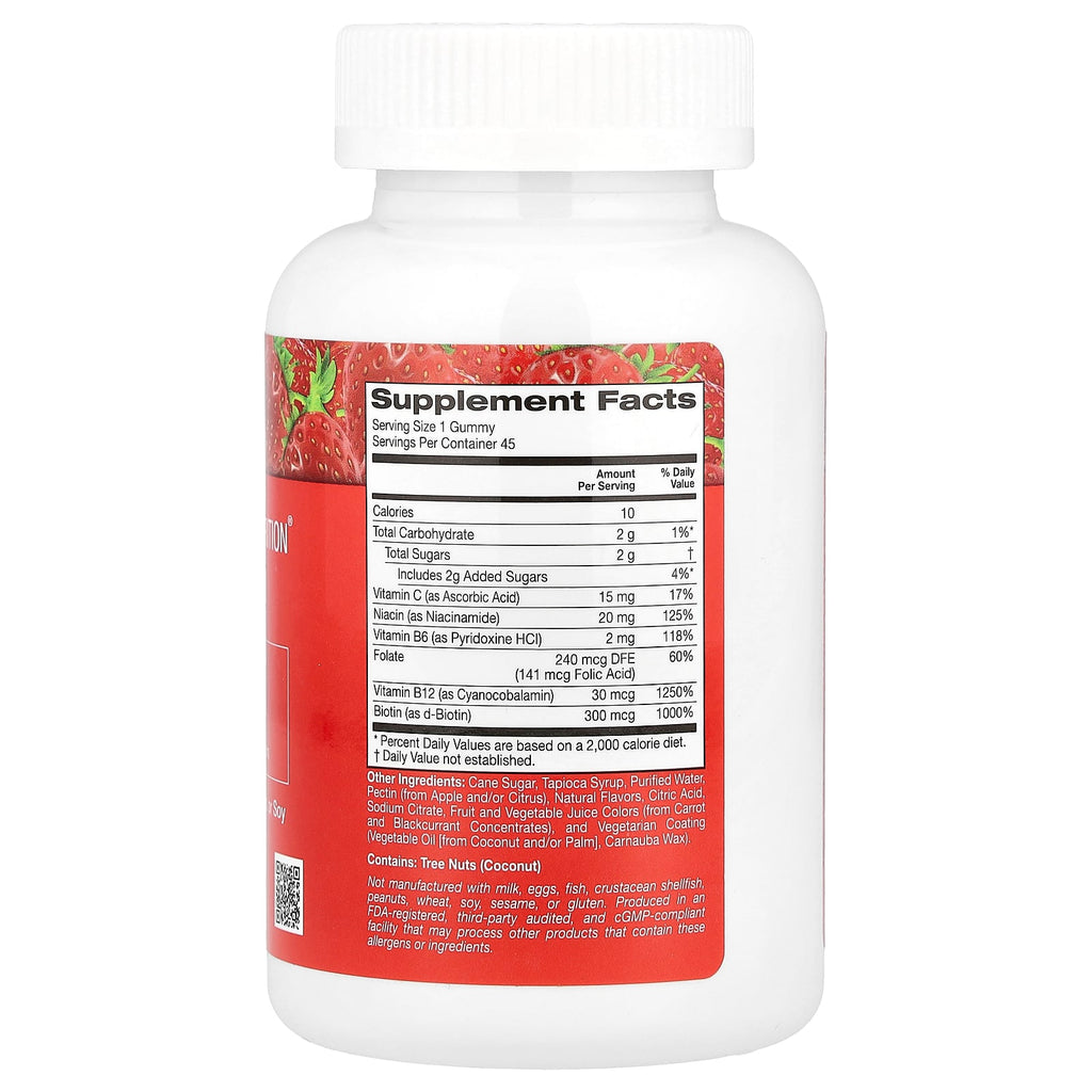 California Gold Nutrition, B Complex Gummies with Vitamins B6 and B12, Folate, and Biotin, Strawberry, 45 Vegetarian Gummies