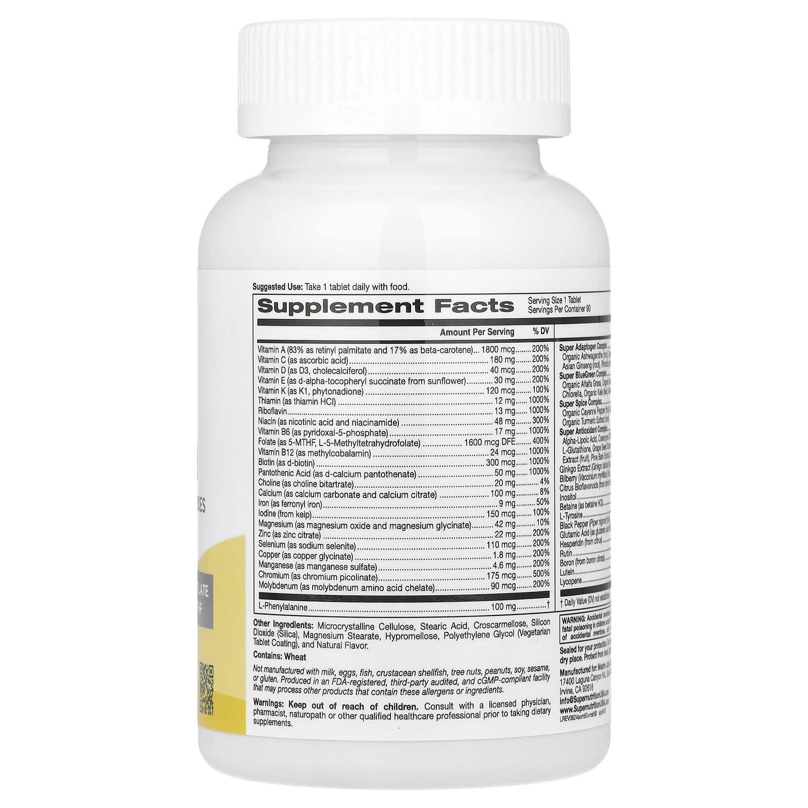 Super Nutrition, Simply One®, Men's 50+ Multivitamin with Super Adaptogens, B12, Greens, Spices & Antioxidants, 90 Tablets