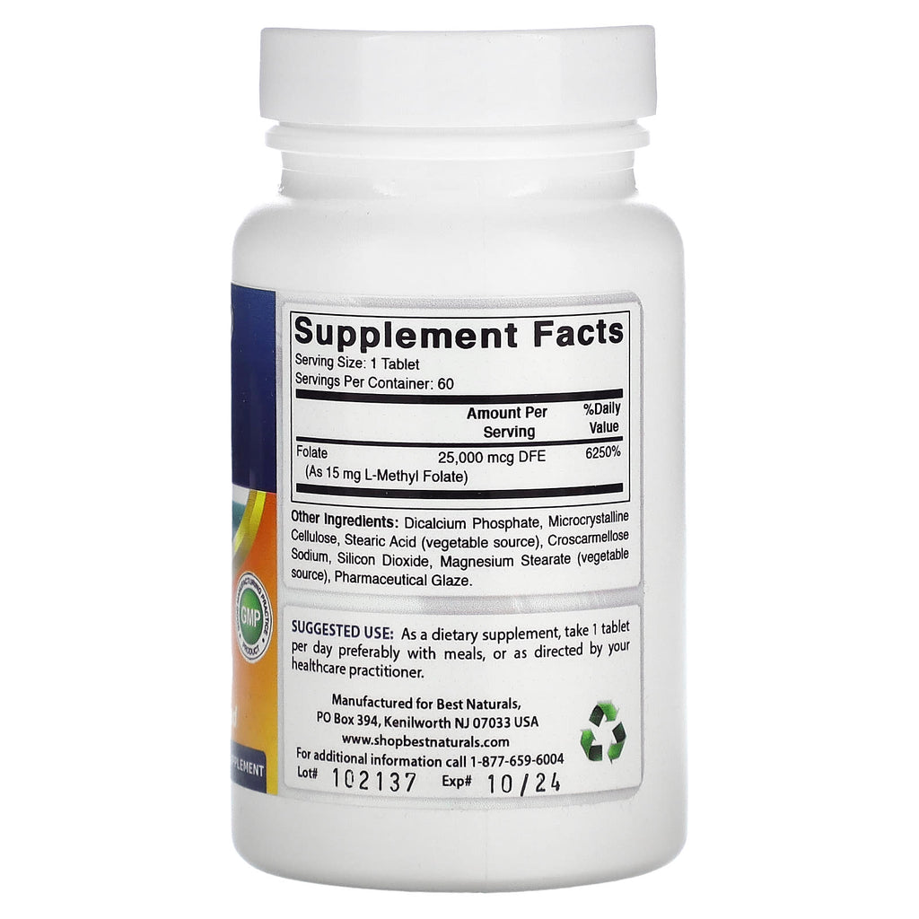 Best Naturals, L-Methyl Folate, 15,000 mcg, 60 Tablets