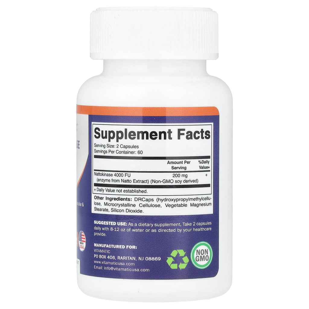 Vitamatic, Nattokinase, 120 DRcaps® Hypromellose Capsules (100 mg per Capsule)