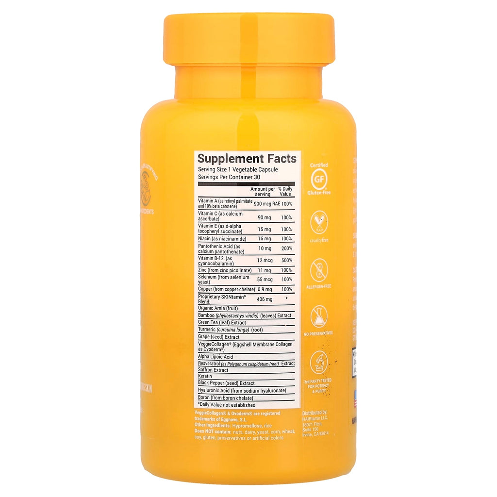 HAIRtamin, SKINtamin® With VeggieCollagen®, 30 Capsules