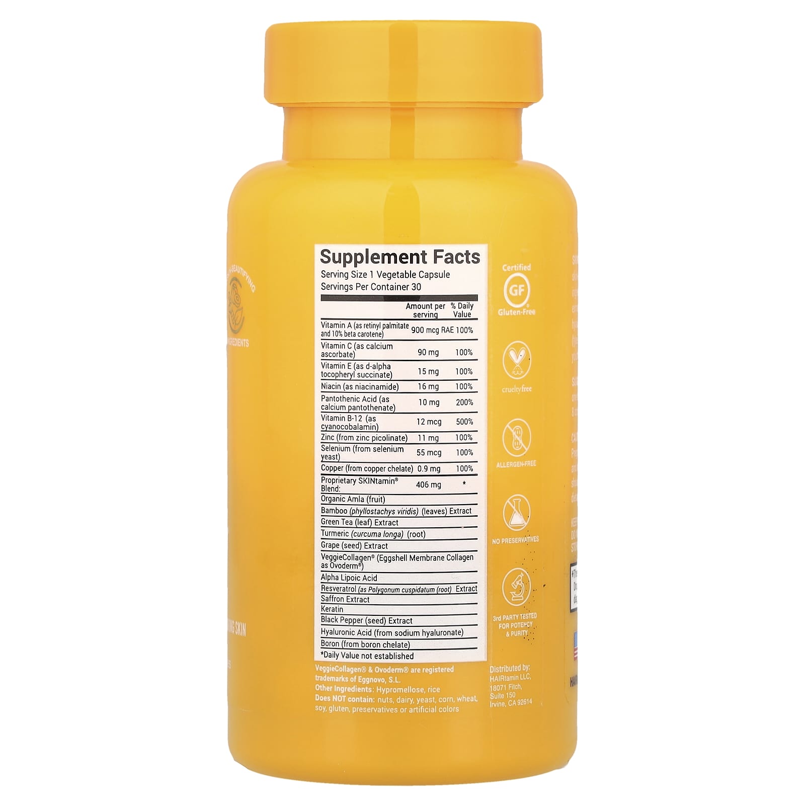 HAIRtamin, SKINtamin® With VeggieCollagen®, 30 Capsules