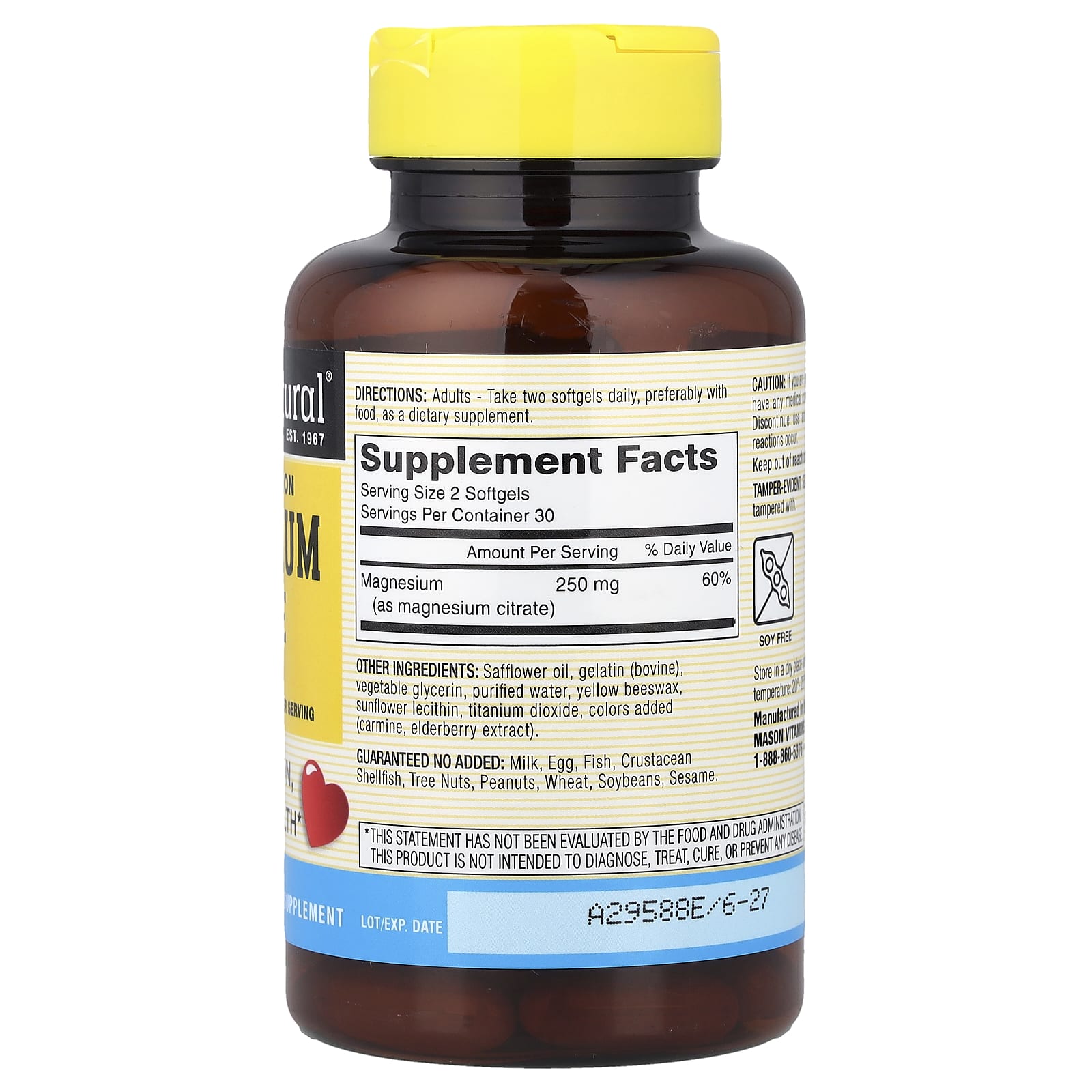 Mason Natural, Fast Absorption Magnesium Citrate, 60 Softgels (125 mg per Softgel)