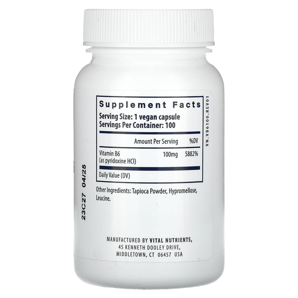 Vital Nutrients, Vitamin B6, 100 Vegan Capsules (100 mg per Capsule)