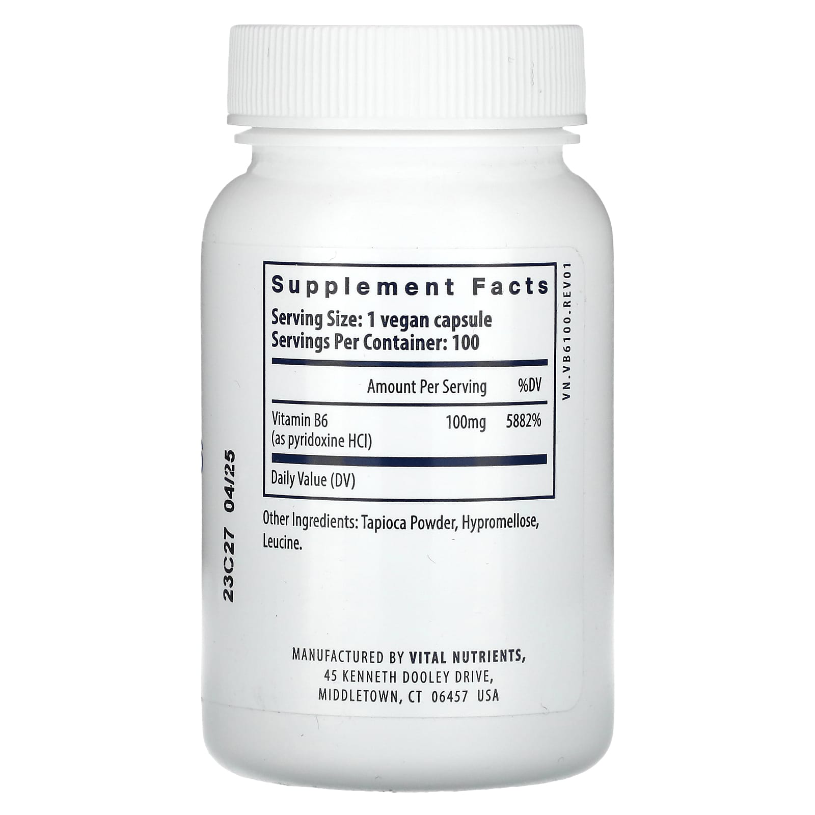 Vital Nutrients, Vitamin B6, 100 Vegan Capsules (100 mg per Capsule)