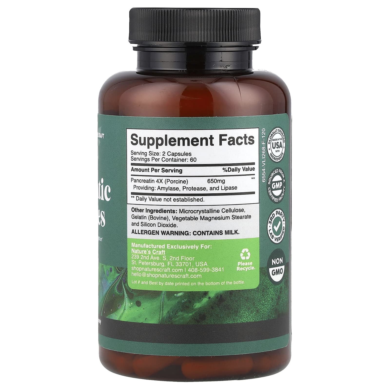 Nature's Craft, Pancreatic Enzymes, 120 Capsules (325 mg per Capsule)