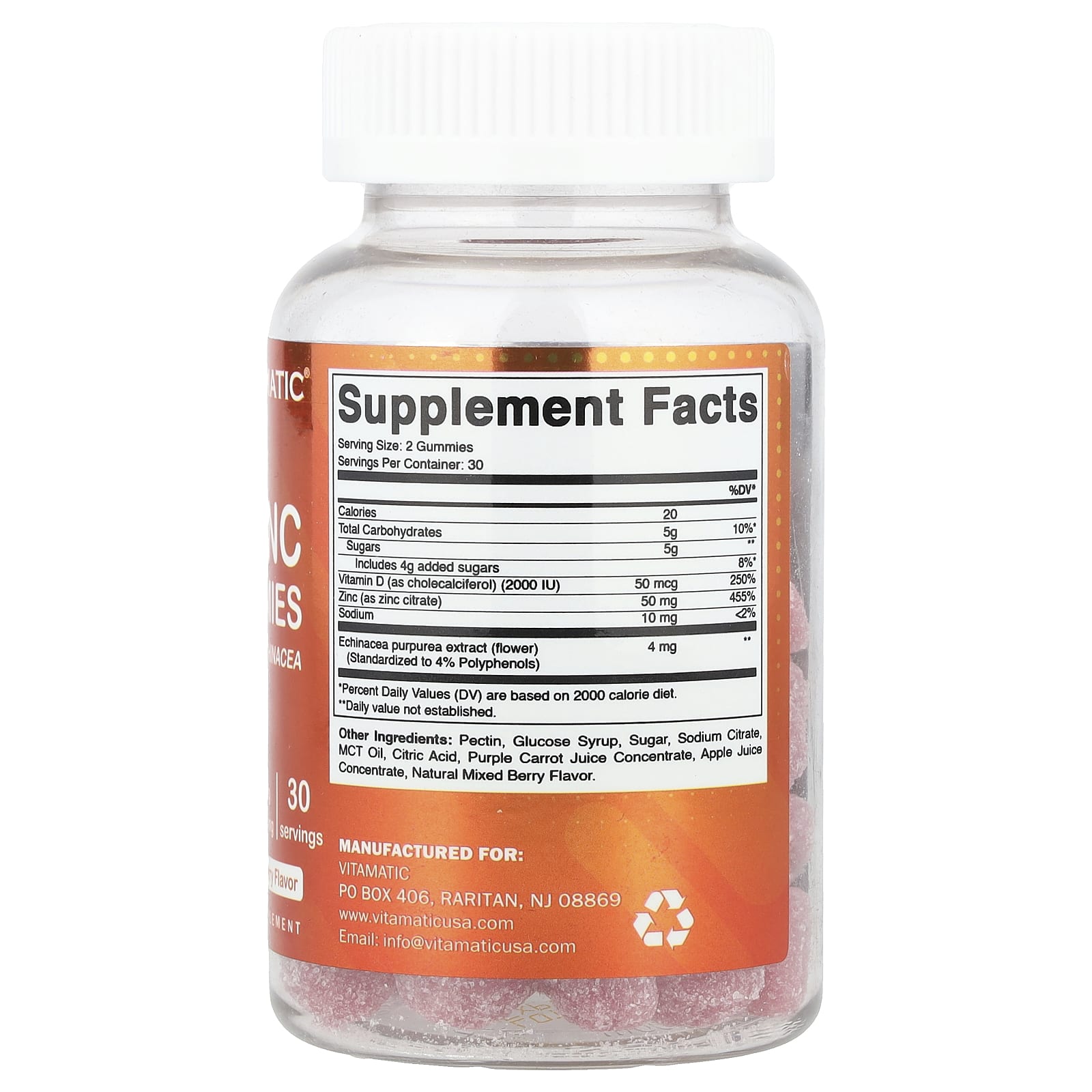 Vitamatic, Zinc Gummies, Mixed Berry, 60 Gummies