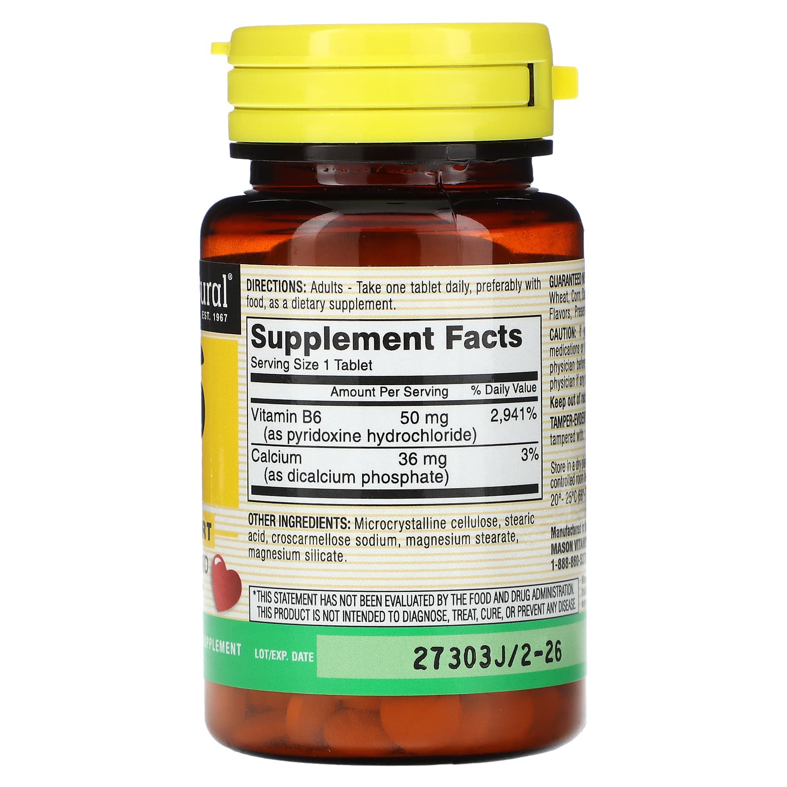 Mason Natural, B-6, 100 Tablets