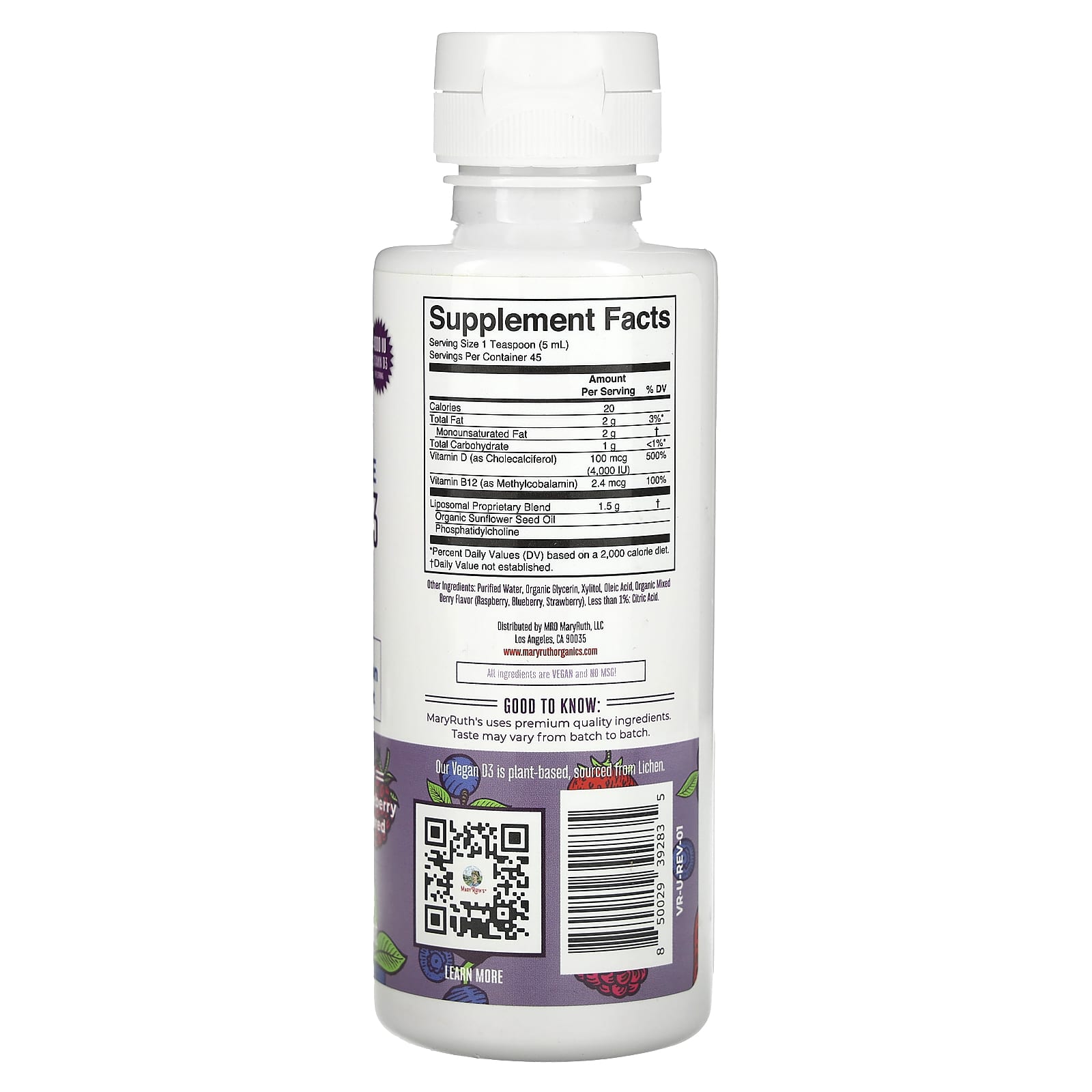MaryRuth's, Megadose Vitamin D3, Liposomal, Mixed Berry, 4,000 IU, 7.6 fl oz (225 ml)
