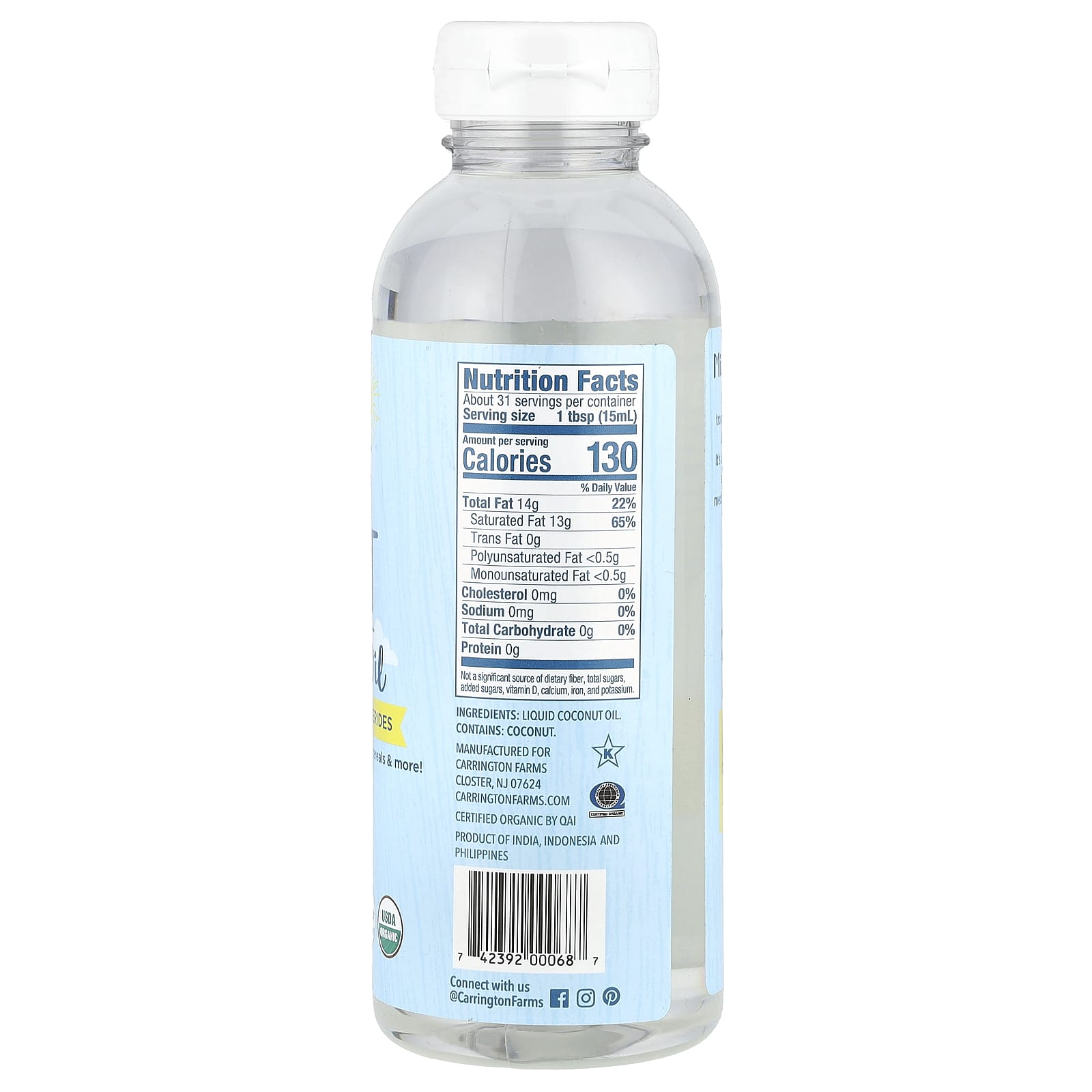 Carrington Farms, Organic MCT Liquid Coconut Oil, 16 fl oz (473 ml)
