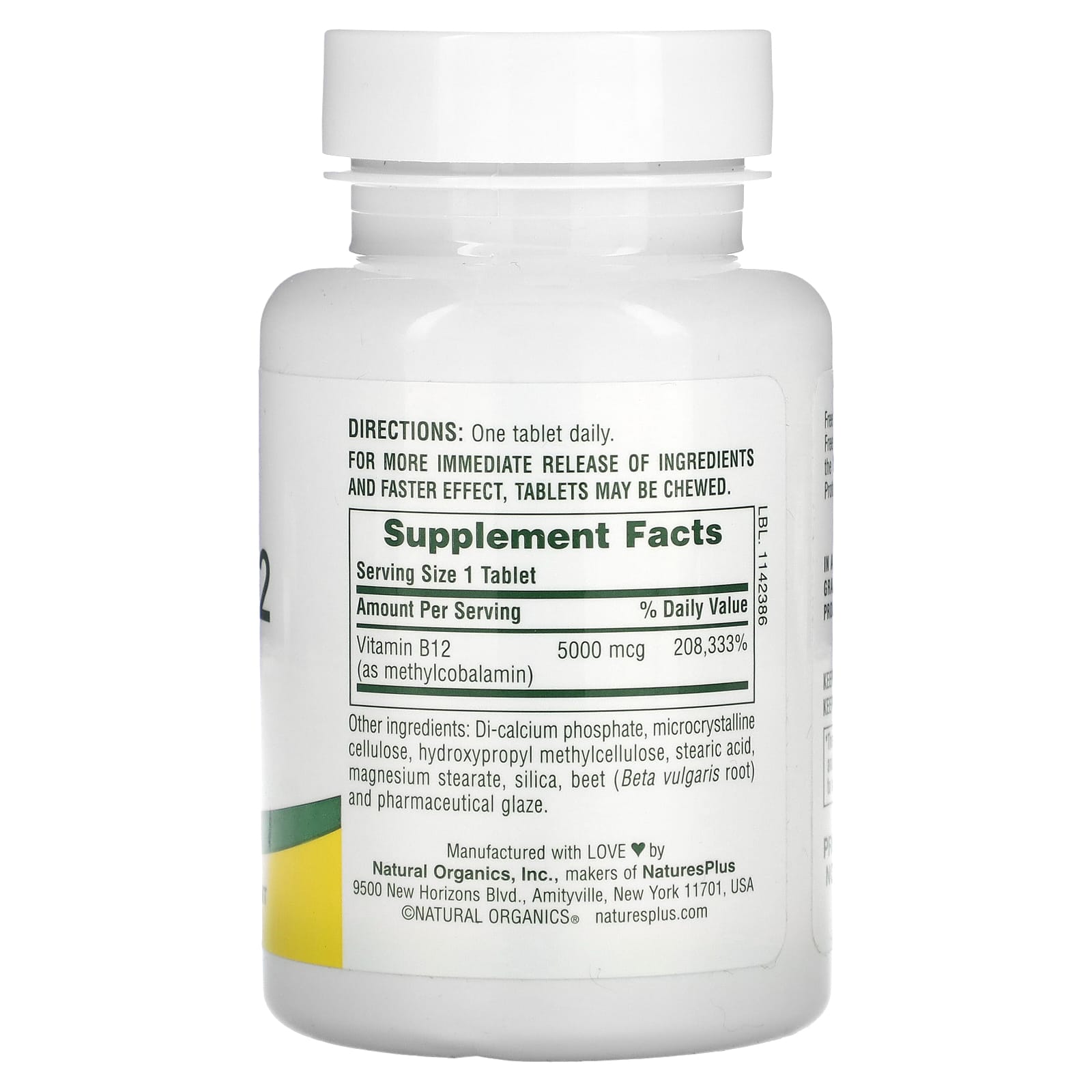 NaturesPlus, Shot-O-B12, 5,000 mcg, 60 Tablets