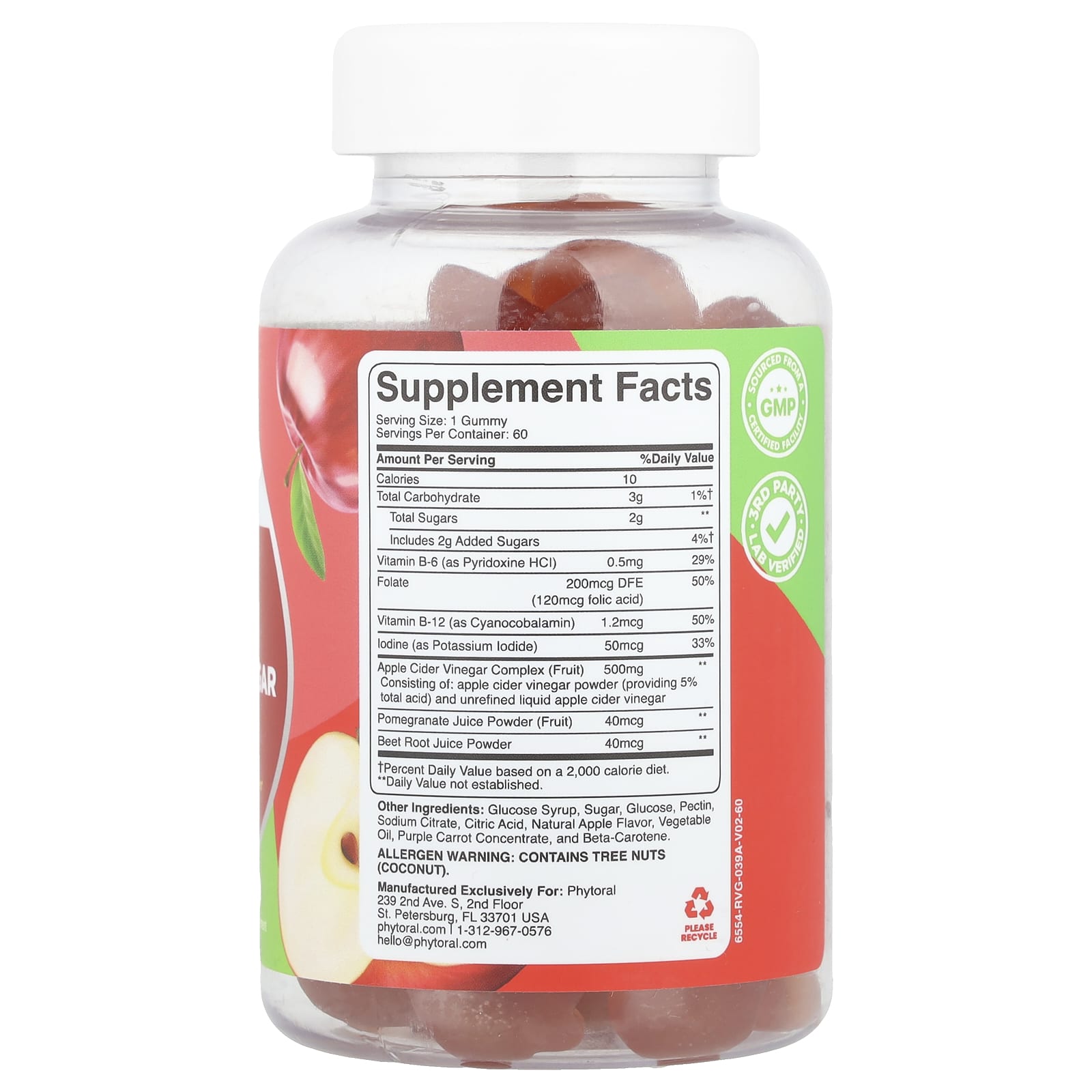 Phytoral, Apple Cider Vinegar Gummies With The Mother, Apple, 60 Gummies