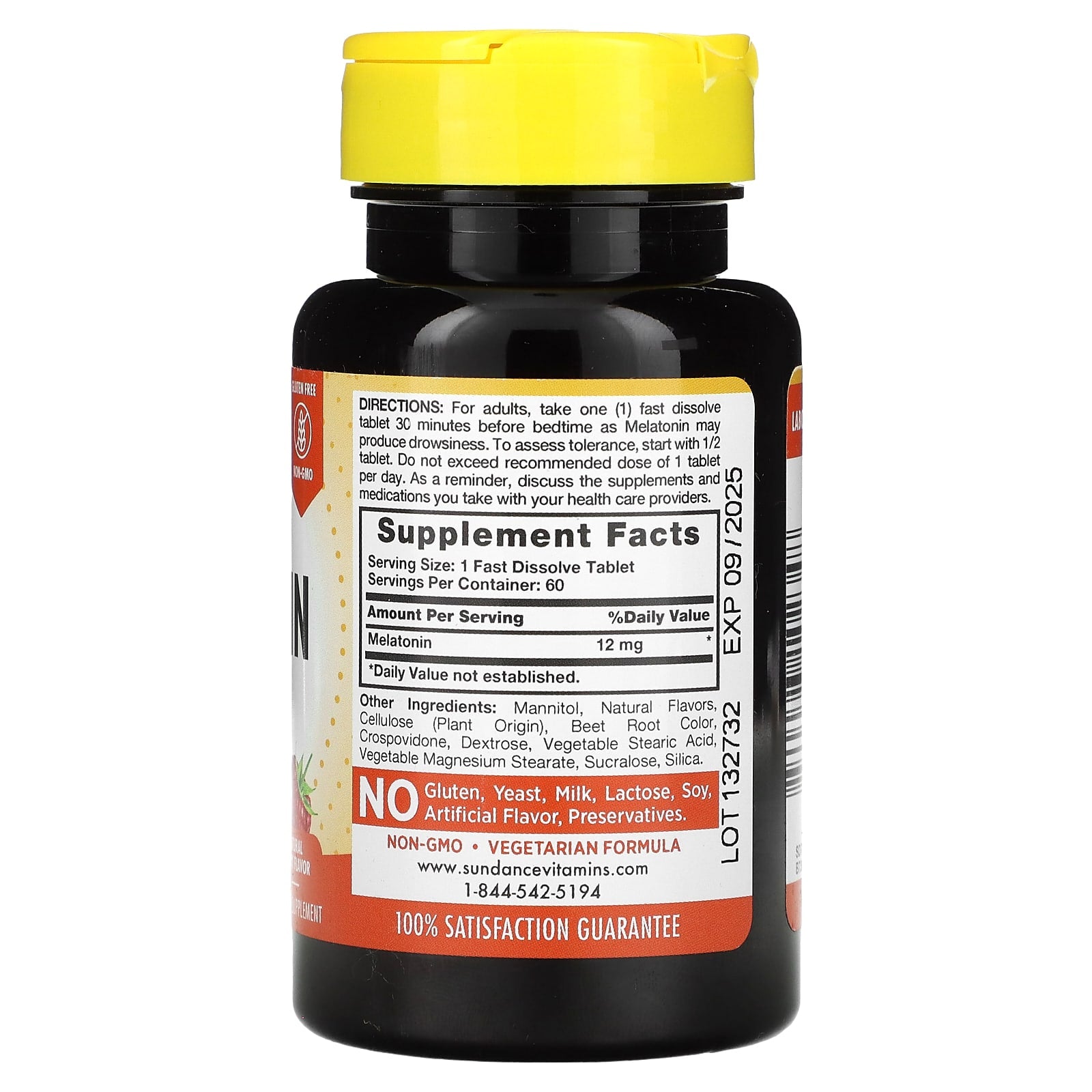 Sundance Vitamins, Fast Dissolve Max Melatonin, Natural Berry, 12 mg, 60 Tablets