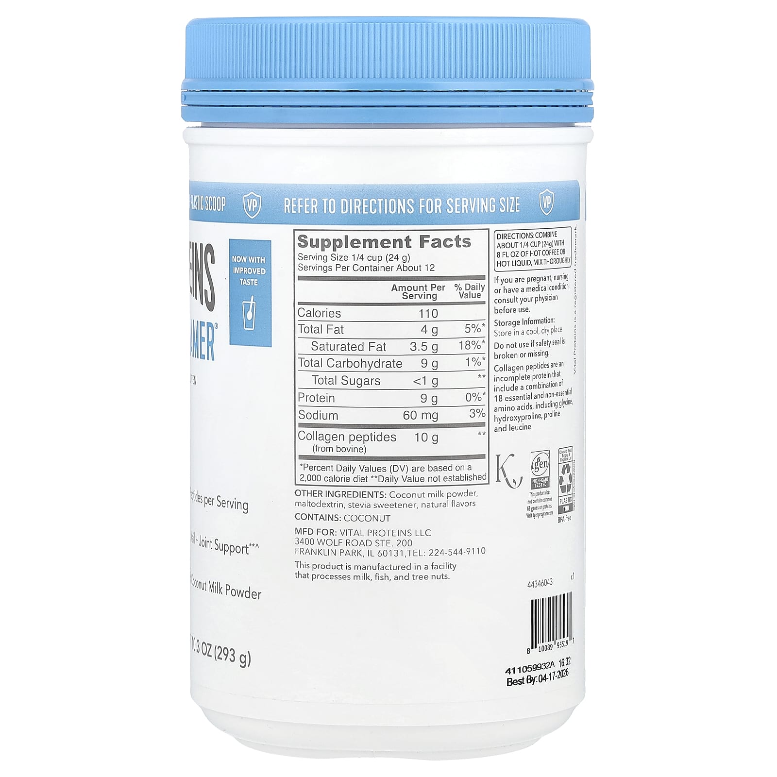 Vital Proteins, Collagen Creamer®, Original, 10.3 oz (293 g)